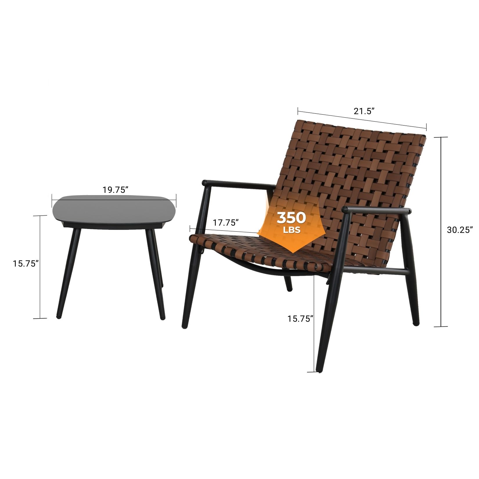 3-Piece Outdoor Bistro Set - Brown Leather-Look Wicker Chairs with Powder-Coated Aluminum Frame & Side Table - Patio, Garden, Backyard, Balcony Furniture for Relaxing & Entertaining