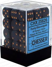 Chessex D6 36 Pack - Dark Blue with Copper Opaque 12mm Pipped Dice Set for Tabletop RPG, D&D, Board Games & Collectors