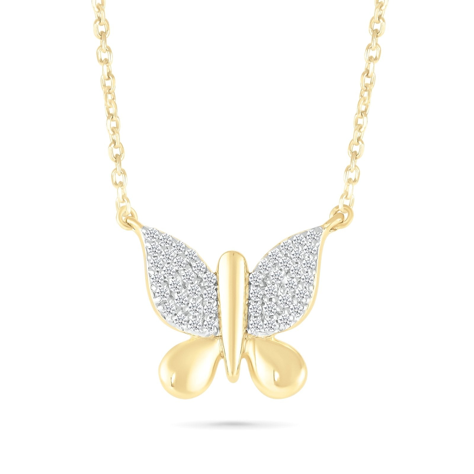 10k Yellow Gold Diamond Butterfly Pendant Necklace for Women - Elegant Jewelry Gift for Birthday, Anniversary & Valentine's Day