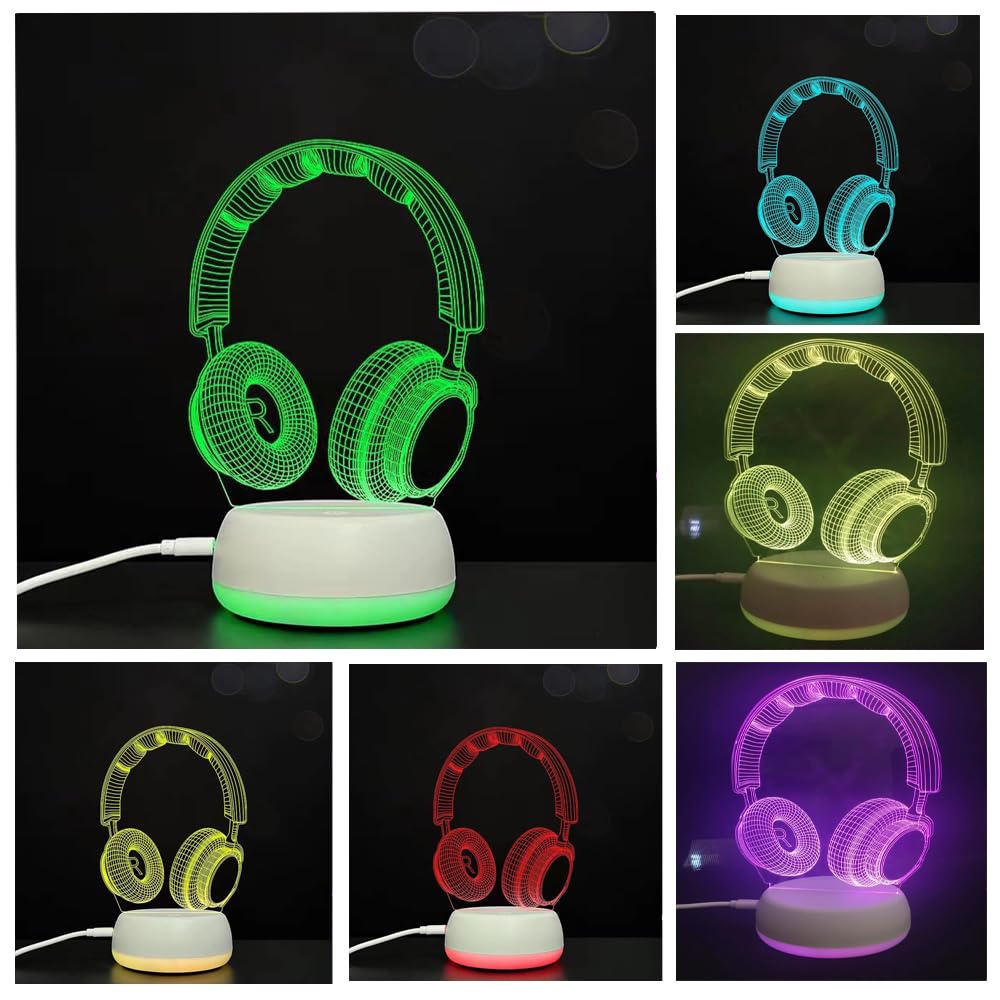 3D Illusion Lamp with Multi-Colored LED Lights - Smart Touch Control Night Light for Gaming Room, Bedside Decor, DJ Studio & Kids Room - Perfect Birthday Gift for Boys, Girls & Women (Headphone Design)