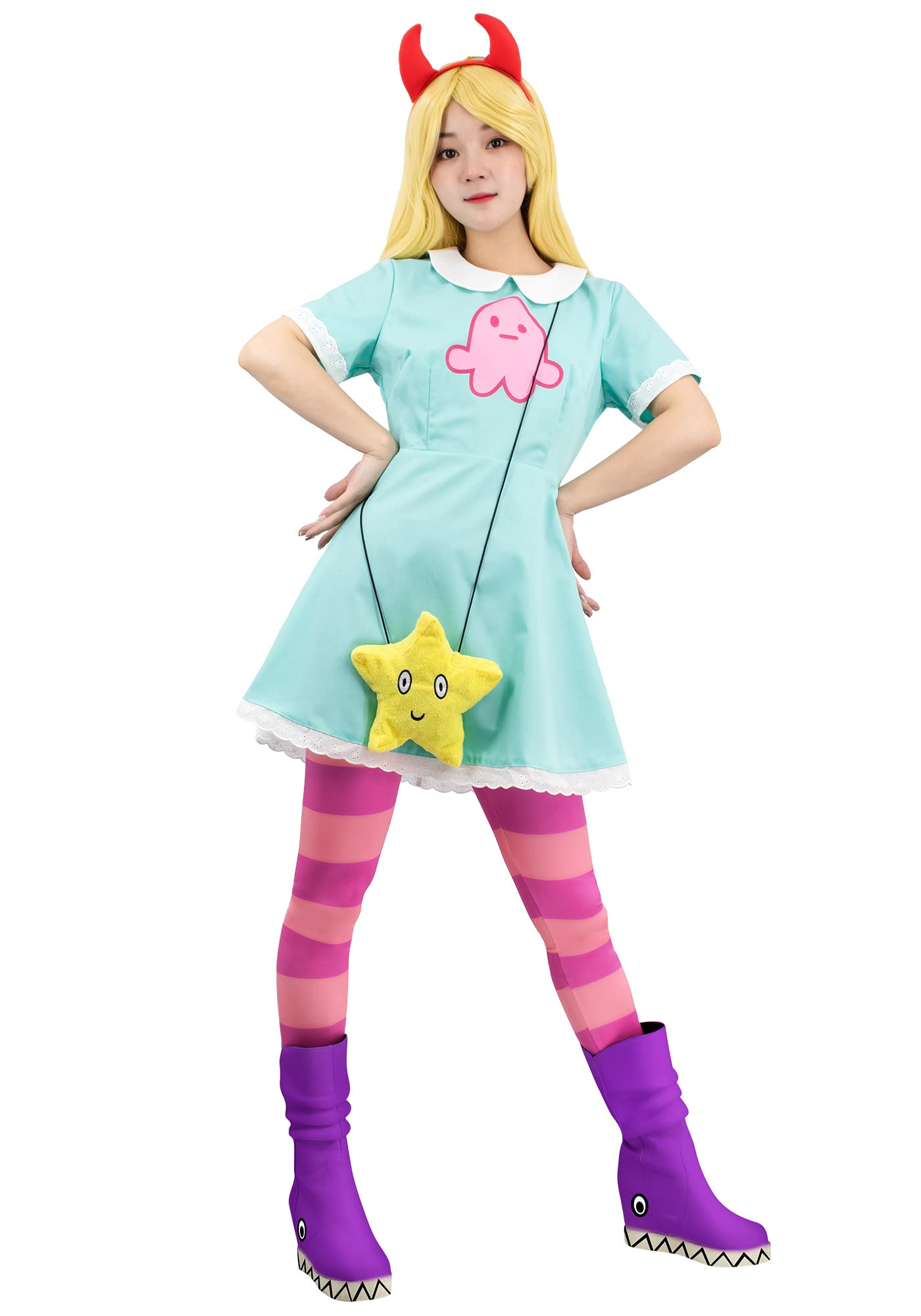DAZCOS Women's Star Cosplay Costume Outfit with Horn & Bag Accessories - Perfect for Halloween, Cosplay Events & Fantasy Themed Parties
