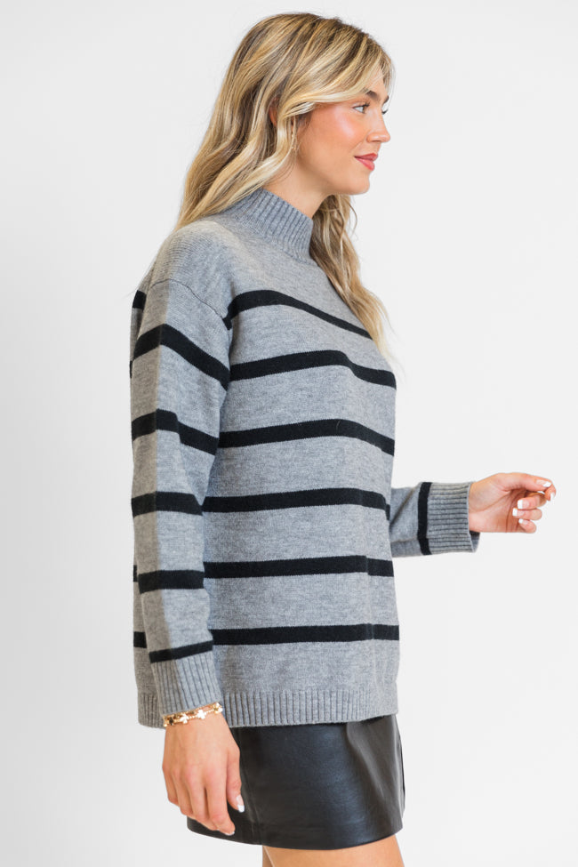 Where I'm Going Charcoal Oversized Stripe Turtleneck Sweater - Cozy Winter Pullover for Women | Perfect for Casual Outfits, Office Wear & Holiday Gatherings