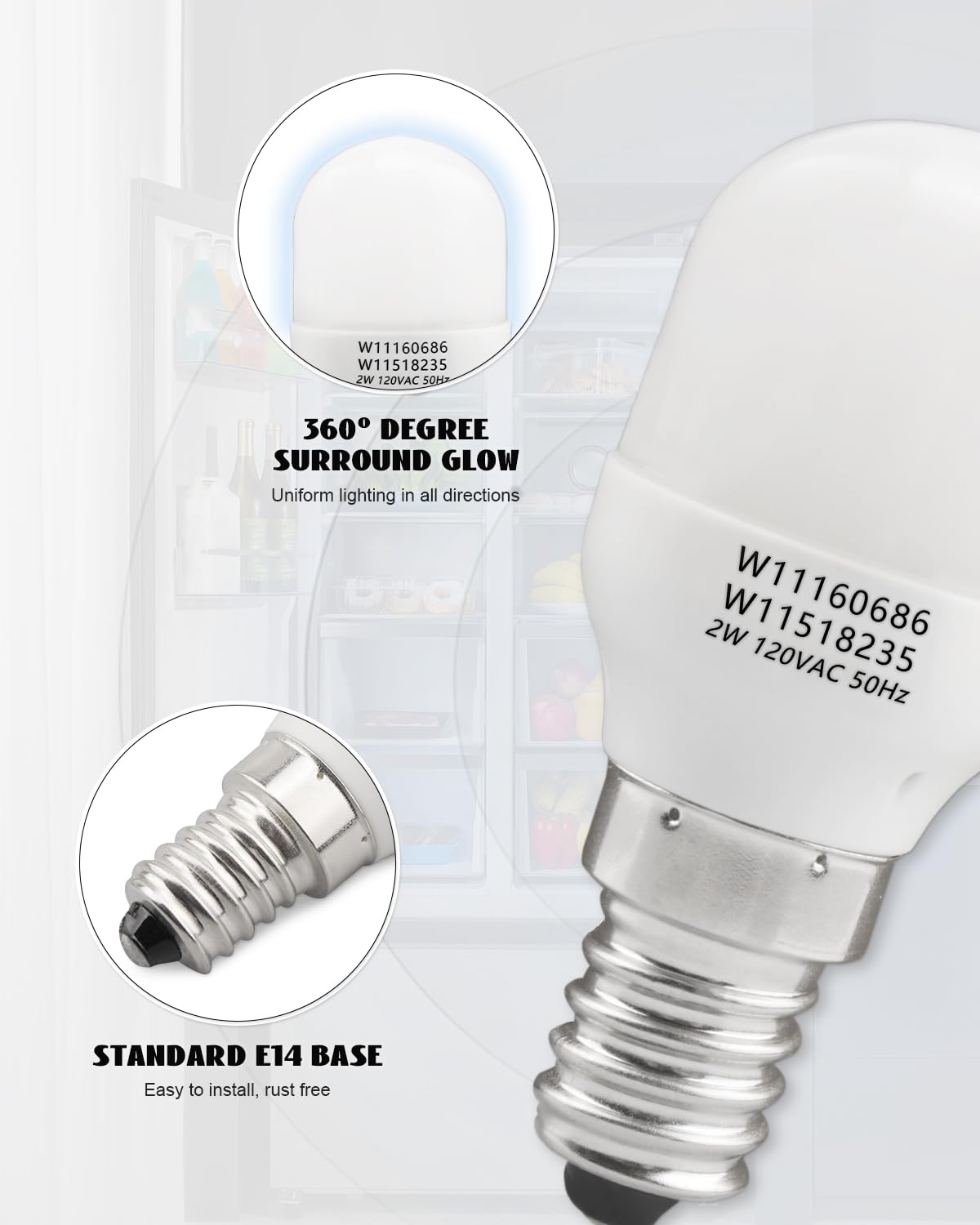 Whirlpool Maytag KitchenAid Refrigerator LED Light Bulb Replacement - Compatible with W11160686 & W11518235 - Bright Energy Efficient Fridge Lighting for Home Kitchen Appliances