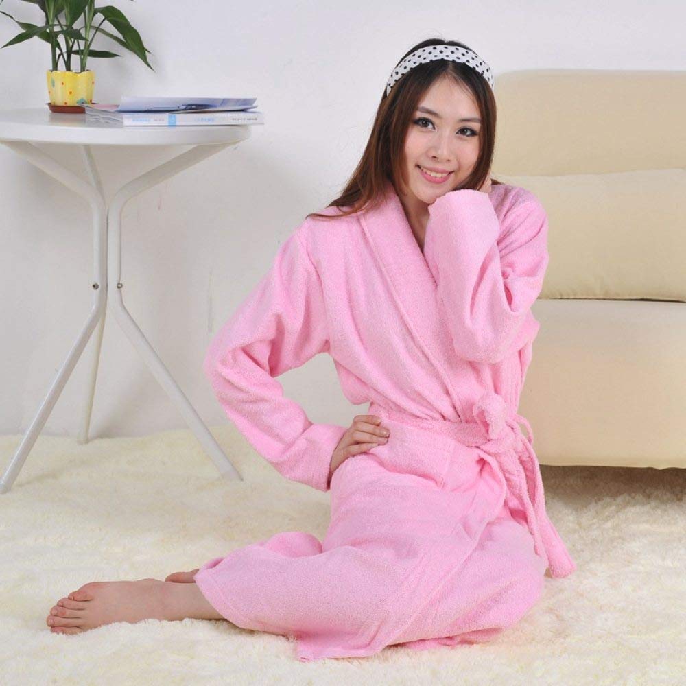 KTUCN Women's & Men's Cotton Terry Bathrobe - Soft, Warm, Thick Long Robe for Ladies & Girls - Cozy Sleepwear, Nightgown, Blanket Towel - Perfect for Spa, Lounge, Sleep & Relaxation - Pink, M
