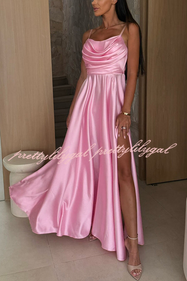 Elegant Solid Color Maxi Dress with Suspender Back, Pleated Detail & Side Slit - Perfect for Weddings, Parties & Evening Events
