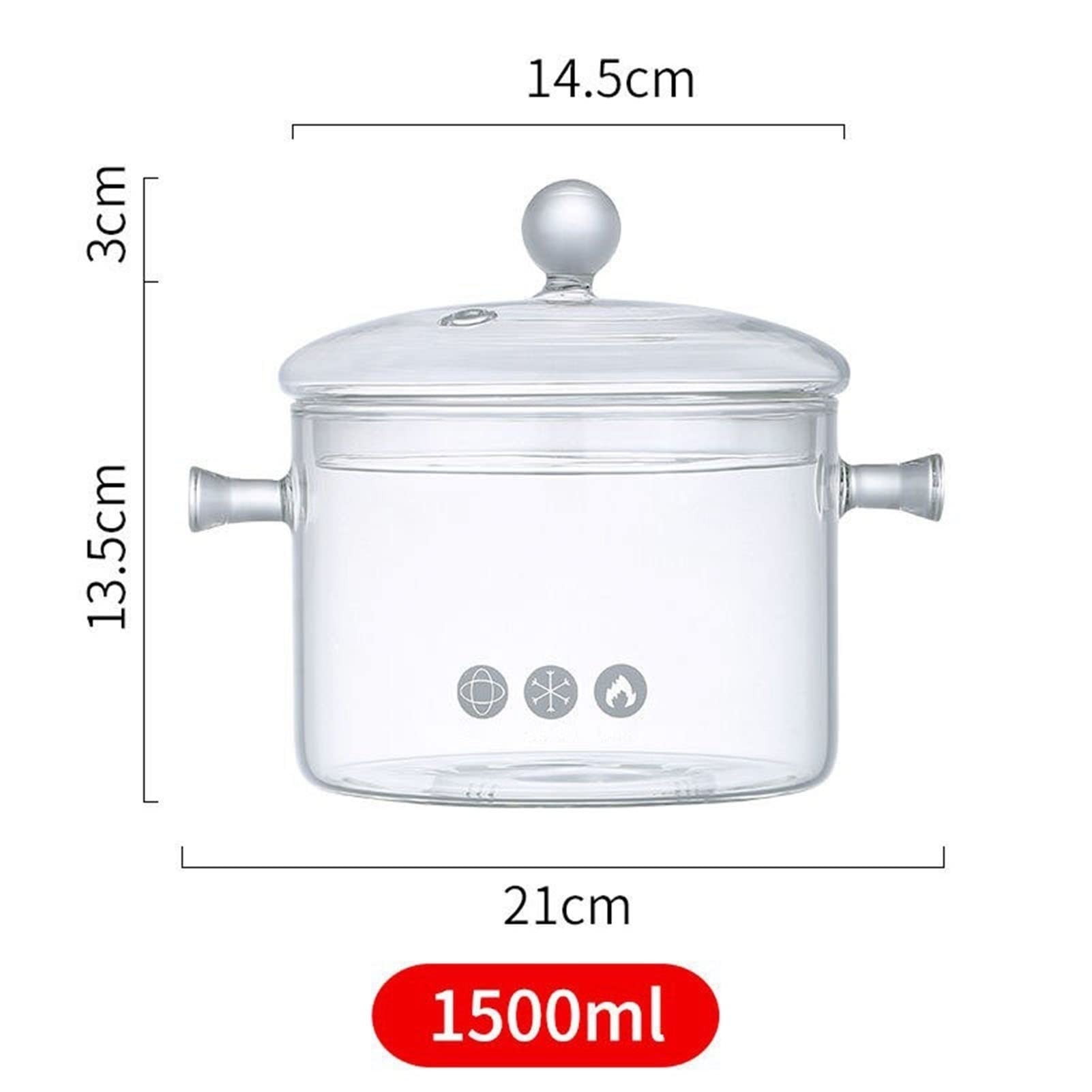 Heat-Resistant Glass Saucepan with Lid - 1500ml Clear Transparent Soup Pot for Braising, Milk Heating & Cooking - Perfect for Home Kitchen, Stovetop & Oven Use