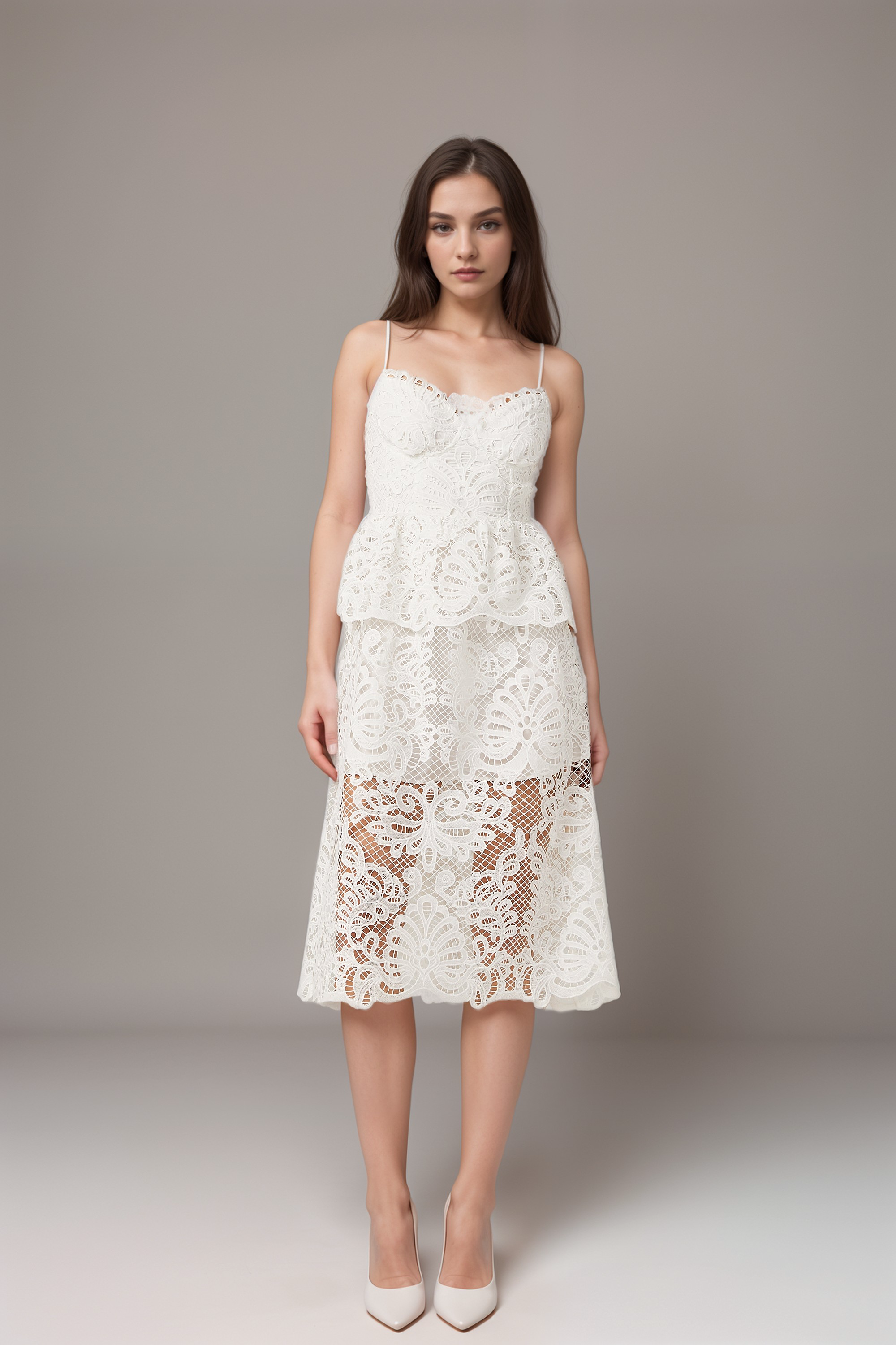 Elegant Austen Guipure Lace Midi Dress for Women - Perfect for Weddings, Parties & Special Occasions