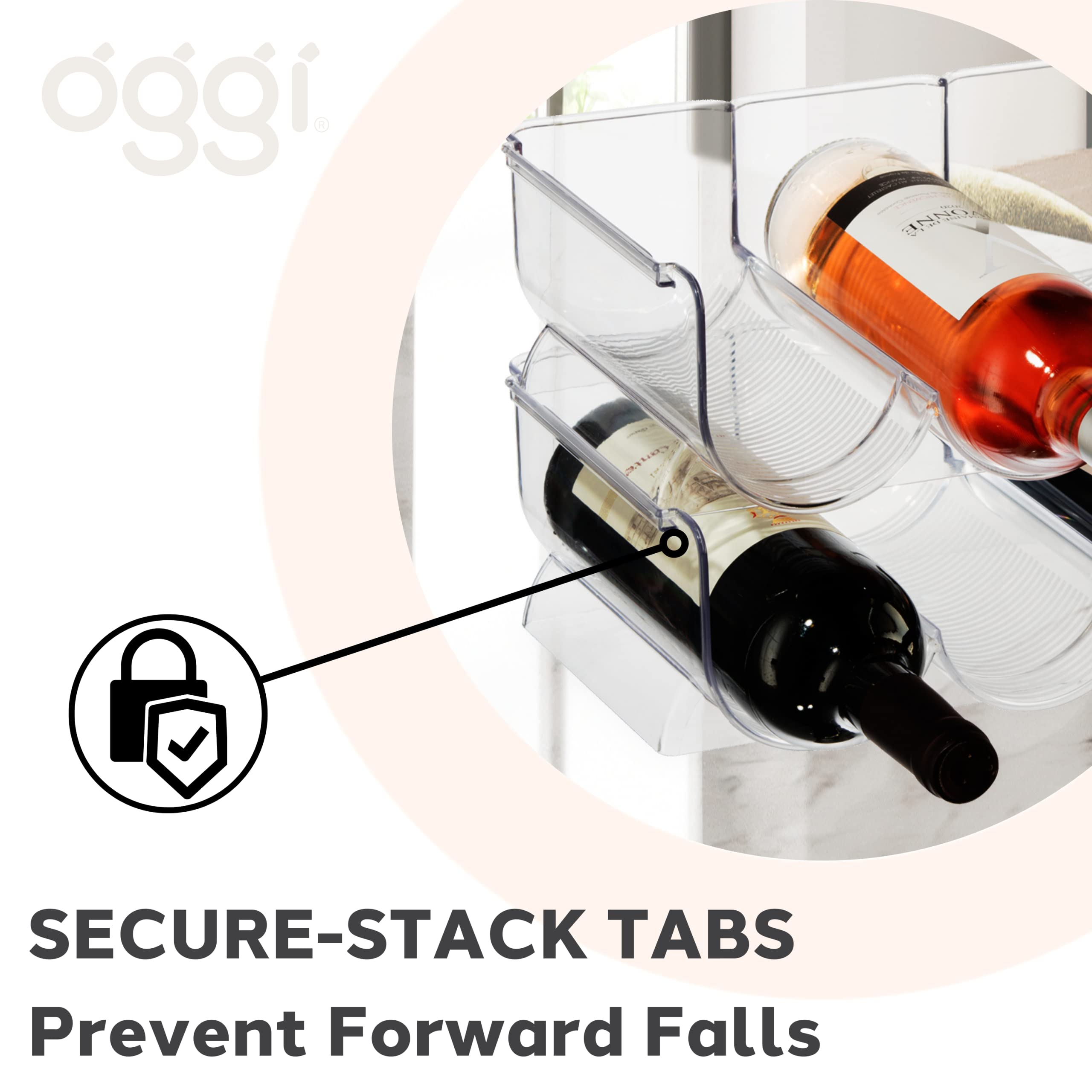 Oggi 6-Bottle Wine Rack - Clear Stackable Storage for Kitchen & Bar