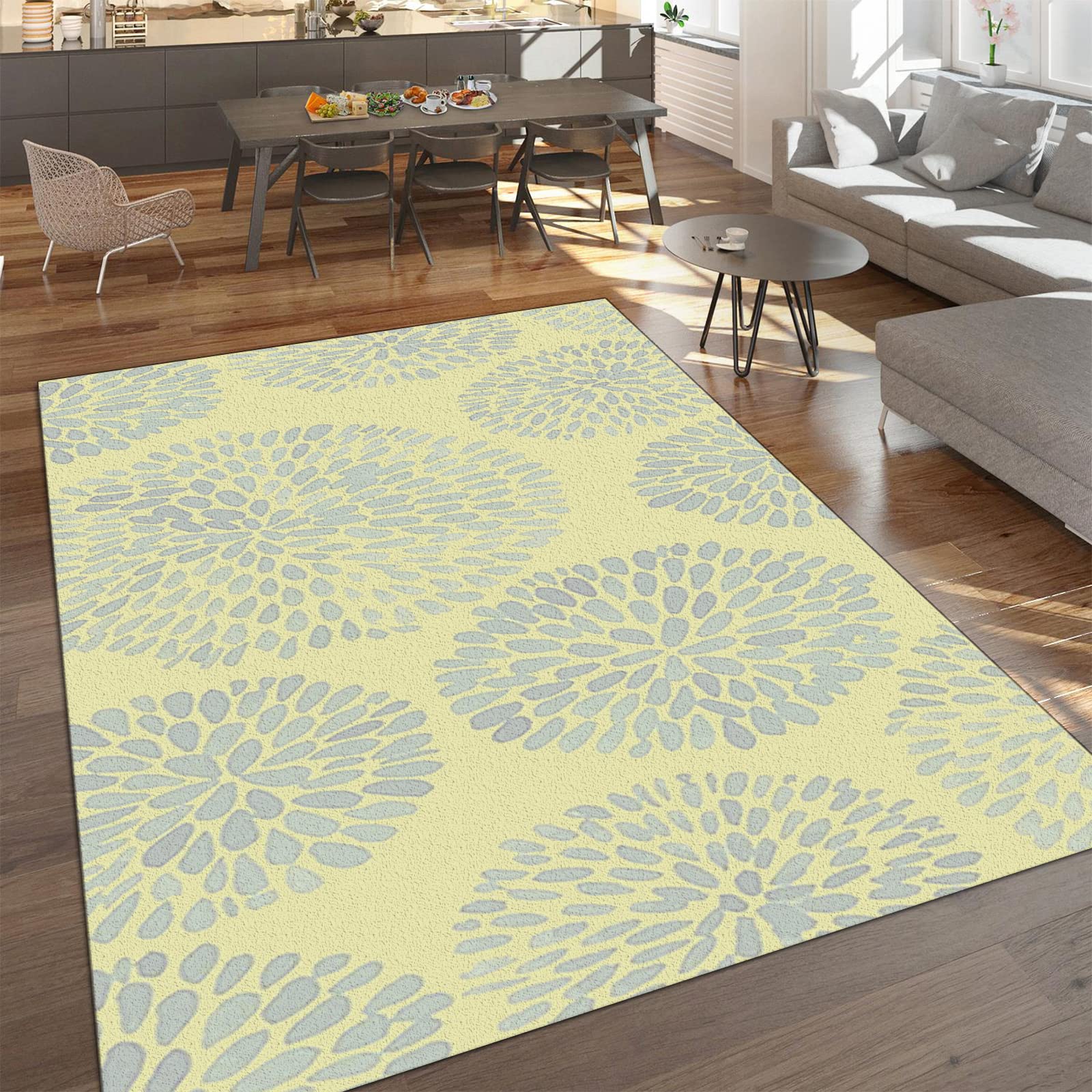 Modern Floral Area Rugs - Soft Fluffy Non-Slip 6x8ft Living Room Rug, Romantic Decorative Carpet for Bedroom & Dining Room, Noise Reducing Home Decor - Perfect for Cozy Spaces & Boho Chic Interiors