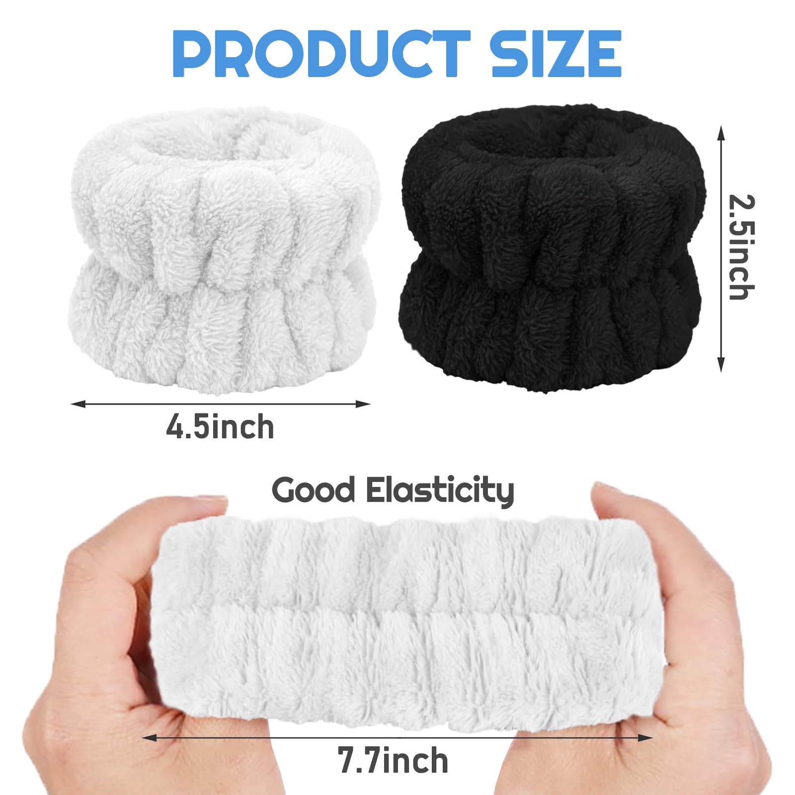 **Microfiber Face Washing Wristbands - Absorbent Wrist Wash Band for Skincare & Makeup, Prevents Water & Cleanser Spills (Black/White) - Perfect for Facials, Washing Face & Beauty Routines**