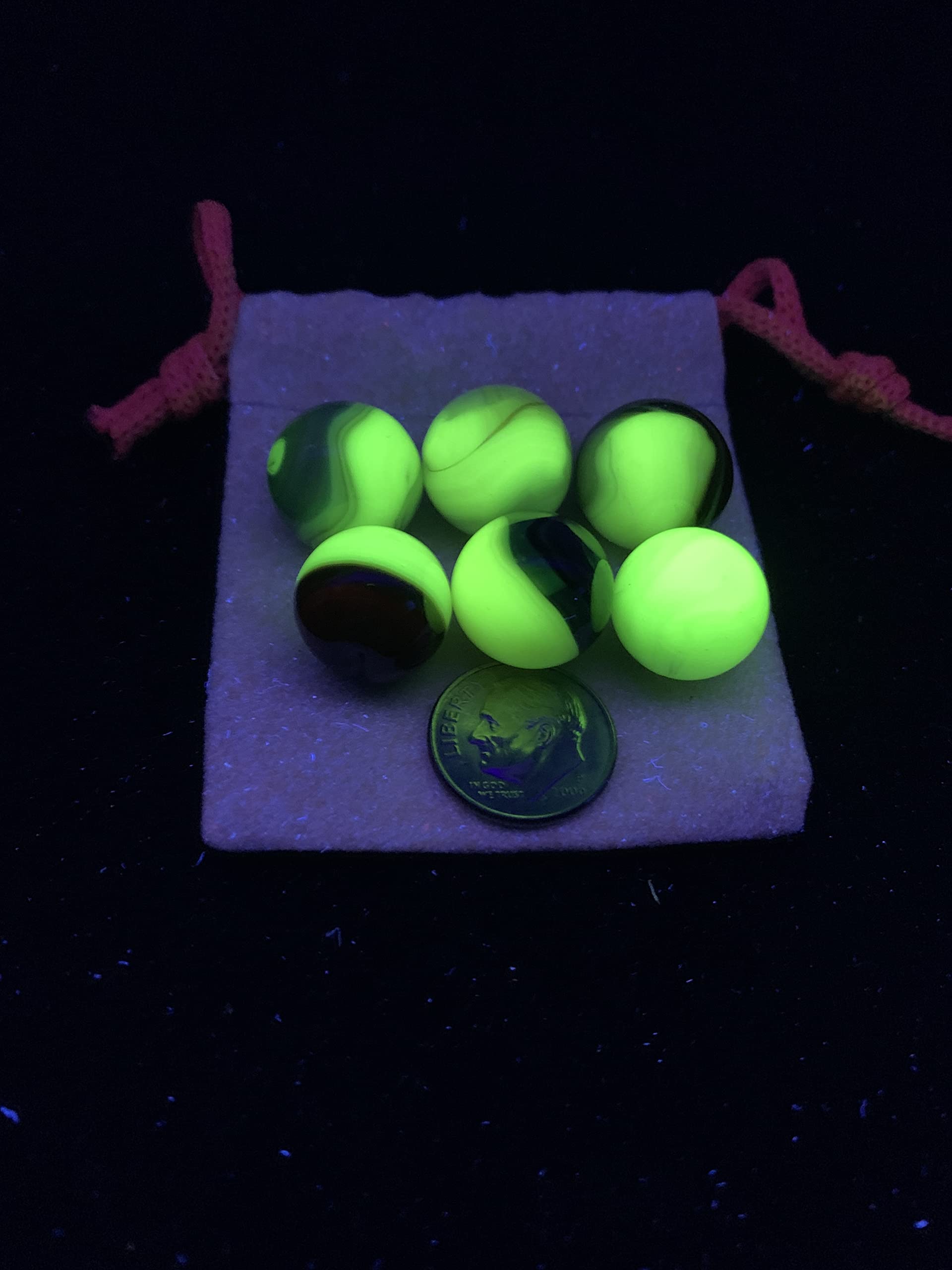 Uranium Jabo Classics Glow in The Dark Marbles Set - 6 Pack | High-Quality Glass Marbles for Kids Games, Collectibles & Nighttime Fun