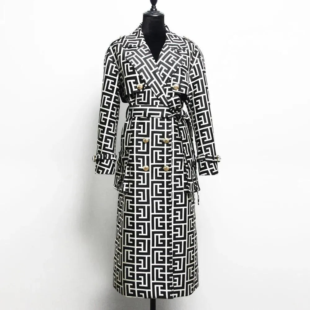 Fashionable Belted Print Women's Trench Coat - Stylish Long Jacket for Fall & Winter | Office Wear, Casual Outfits & Date Night Dresses