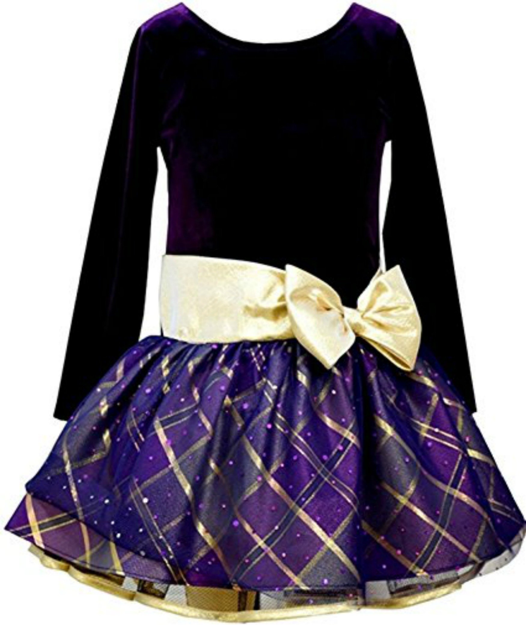 Bonnie Jean Little Girls' Gold Taffeta Plaid Drop Waist Party Dress - Perfect for Birthday Parties, Christmas Celebrations & Special Occasions