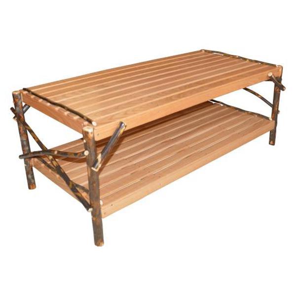 Solid Hickory Wood Coffee Table with Storage Shelf - Rustic Farmhouse Living Room Furniture for Home Decor & Entertainment Areas
