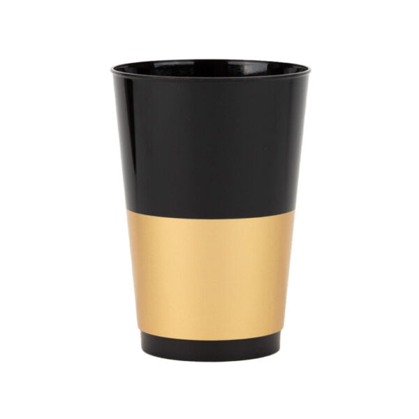 12 Oz Black & Gold Hard Plastic Round Party Cups - 10 Pack | Durable Disposable Cups for Parties, BBQs, and Outdoor Events
