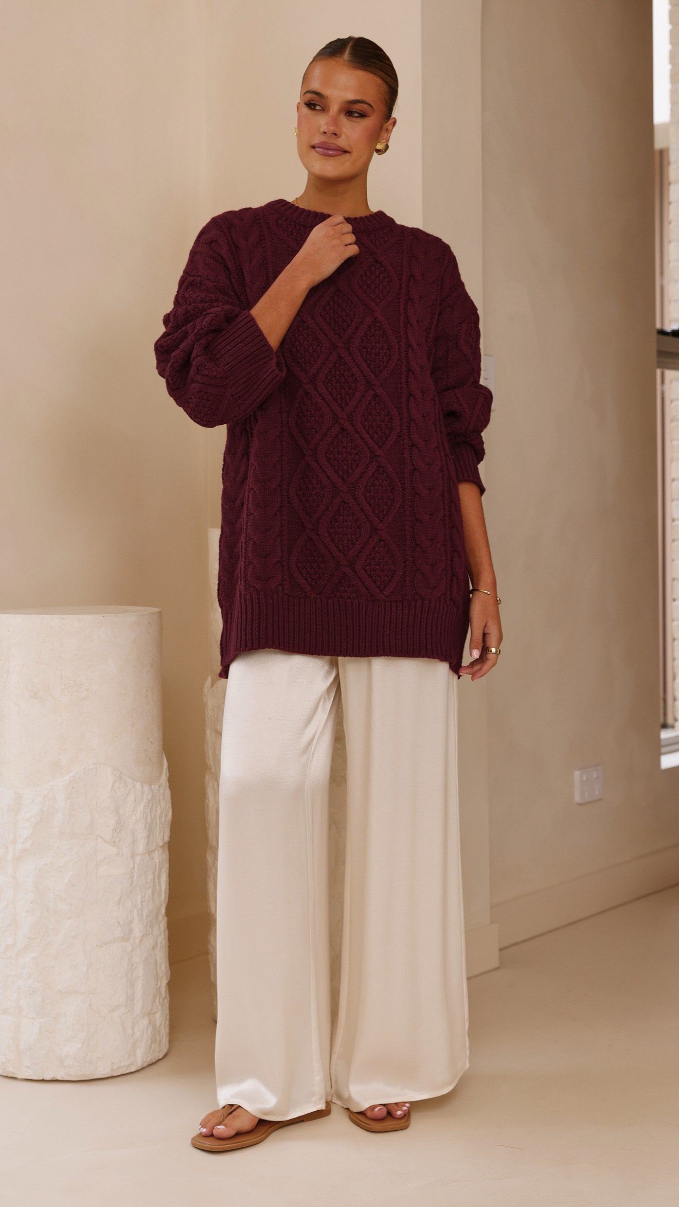 Luna Knit Sweater for Women - Soft Merlot Red Pullover | Cozy Winter & Fall Fashion | Perfect for Casual Outfits, Office Wear & Holiday Gatherings