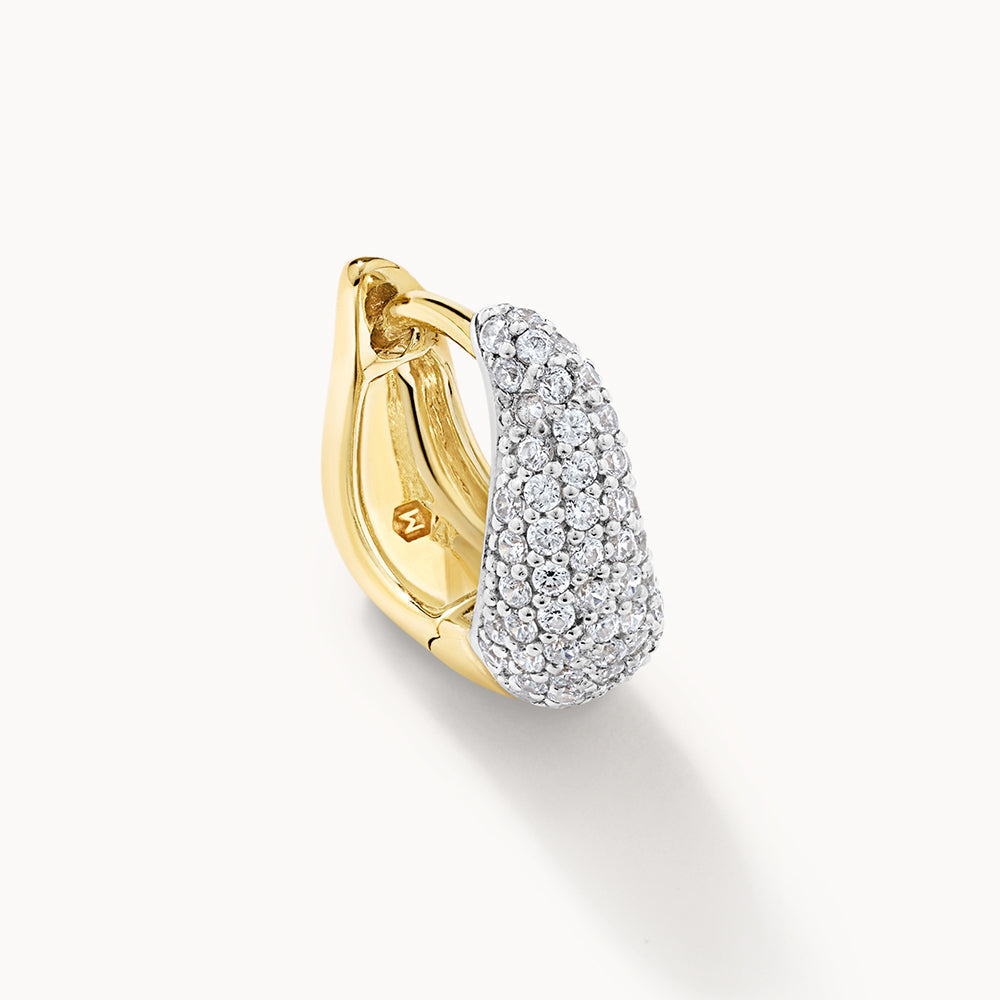 14K Gold Mini White Topaz Pave Wave Dome Huggie Earrings for Women - Elegant Everyday Wear & Special Occasions