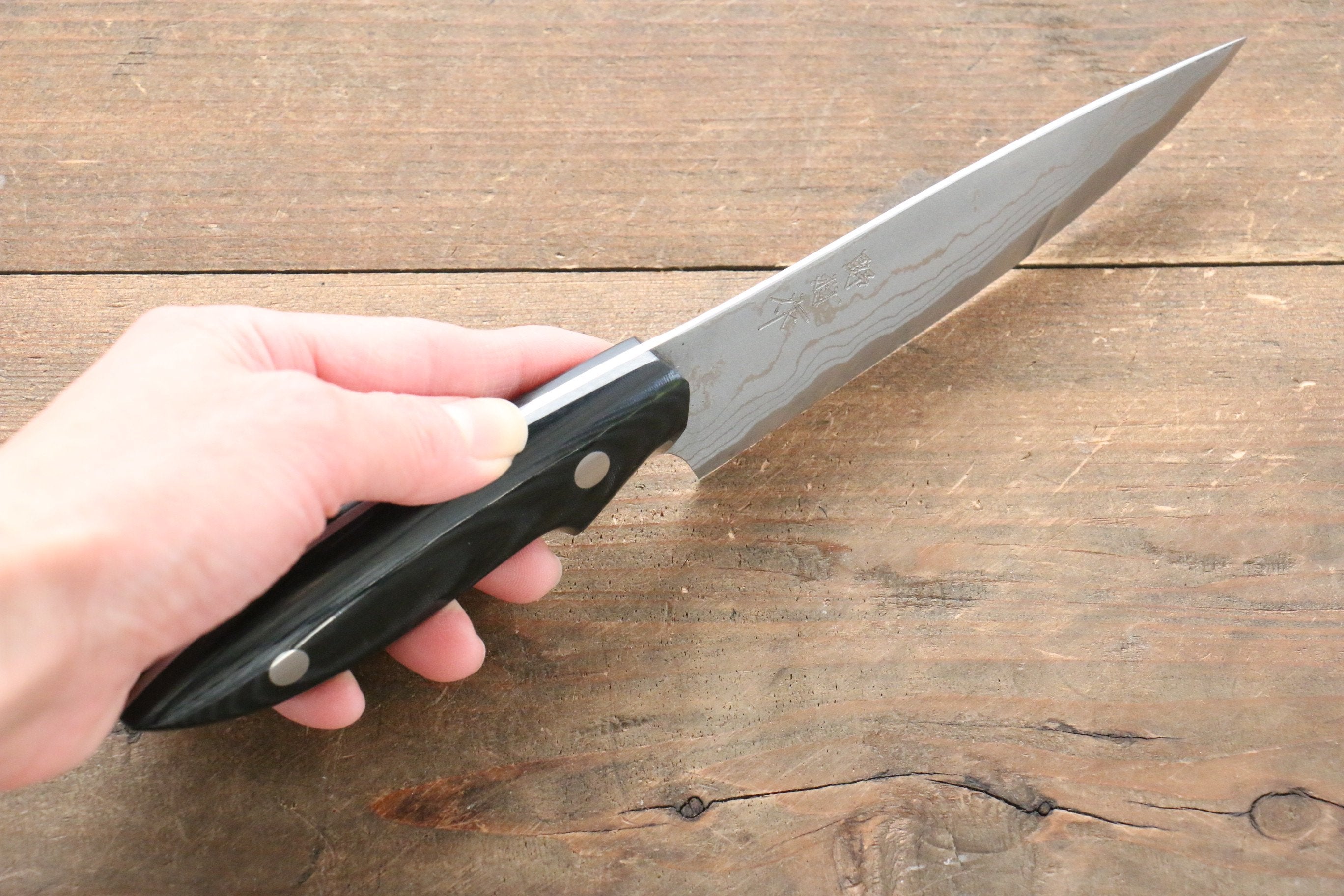 Premium Kazuo Nomura White Steel No.2 Damascus Gyuto Knife 120mm - Japanese Chef Knife with Micarta Handle - Perfect for Sushi, Meat Slicing & Precision Kitchen Tasks