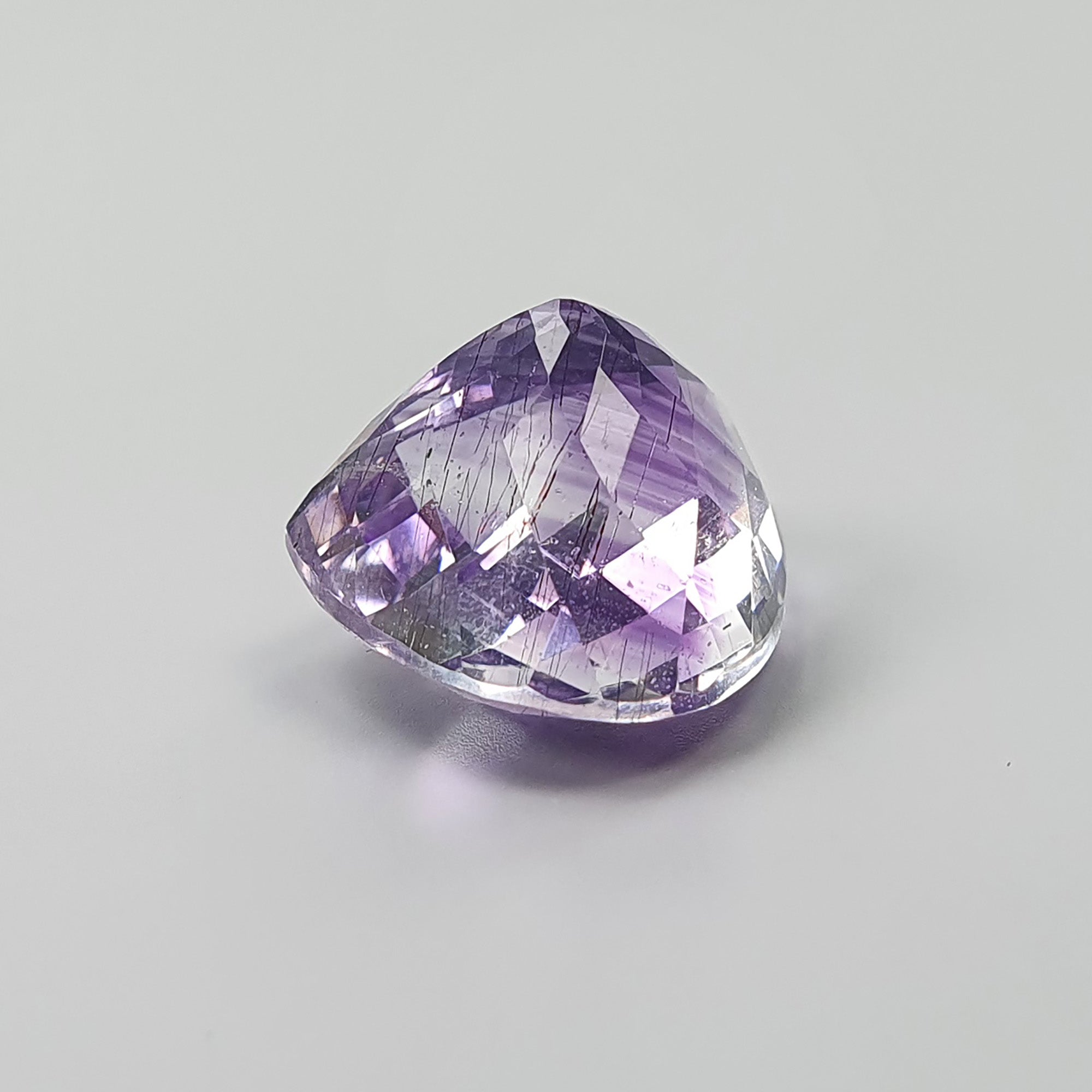 10.00cts Natural Untreated Purple Rutile Amethyst Quartz Gemstone - Heart Shape 14mm Checker Cut (Video Included) | Healing Crystal, Jewelry Making, Meditation & Gift Idea