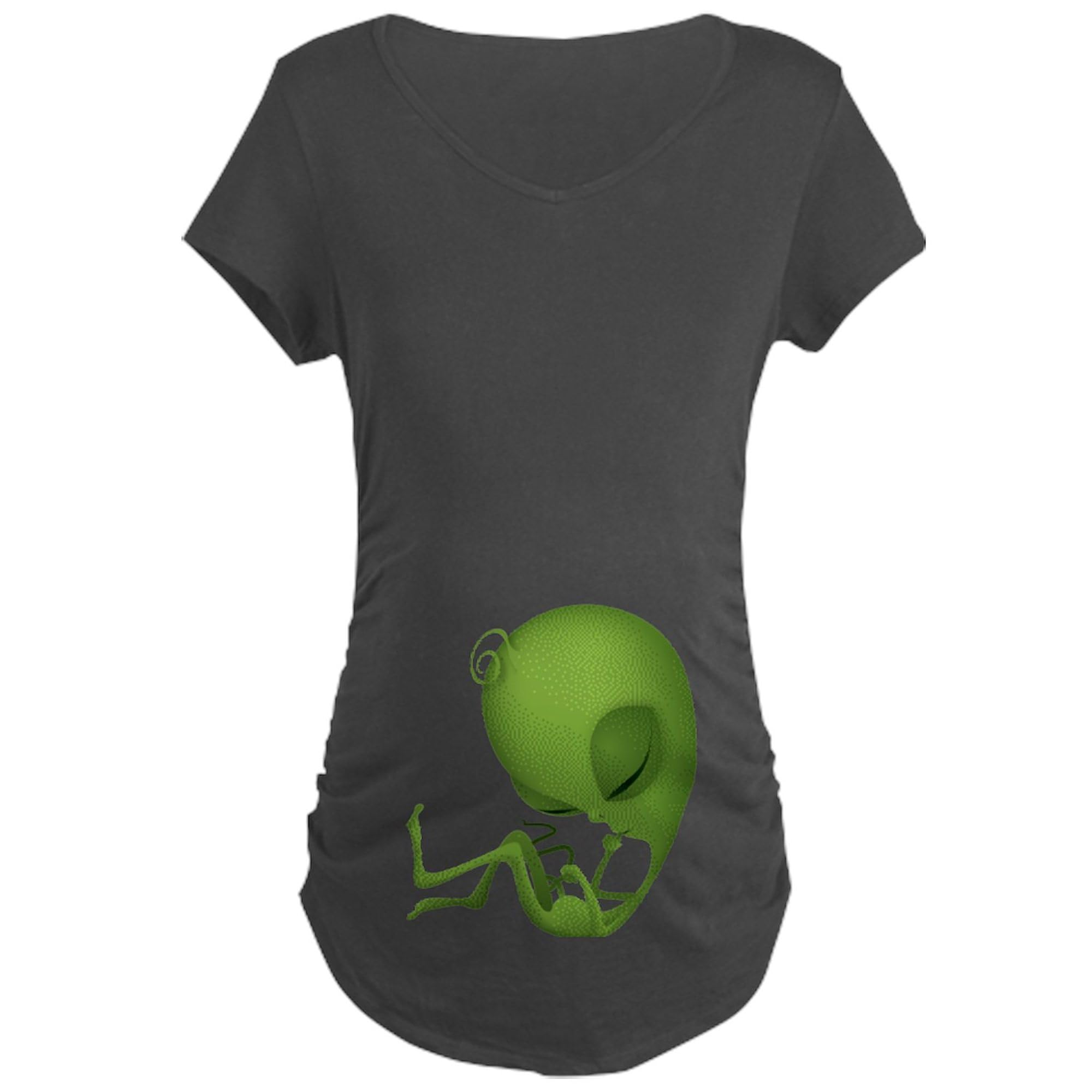 Alien Fetus Maternity Dark T-Shirt for Women - Ruched Side Design for Comfort | Perfect for Pregnancy Announcements, Baby Showers & Sci-Fi Themed Events