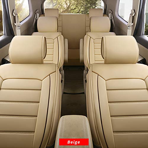 Premium Universal 7-Seat Car Seat Covers - Waterproof Leather Protection with 2 Headrests & 2 Lumbar Pillows (Beige) | Fits Most SUV & Minivan Models | Perfect for Family Road Trips, Daily Commutes & Pet Protection
