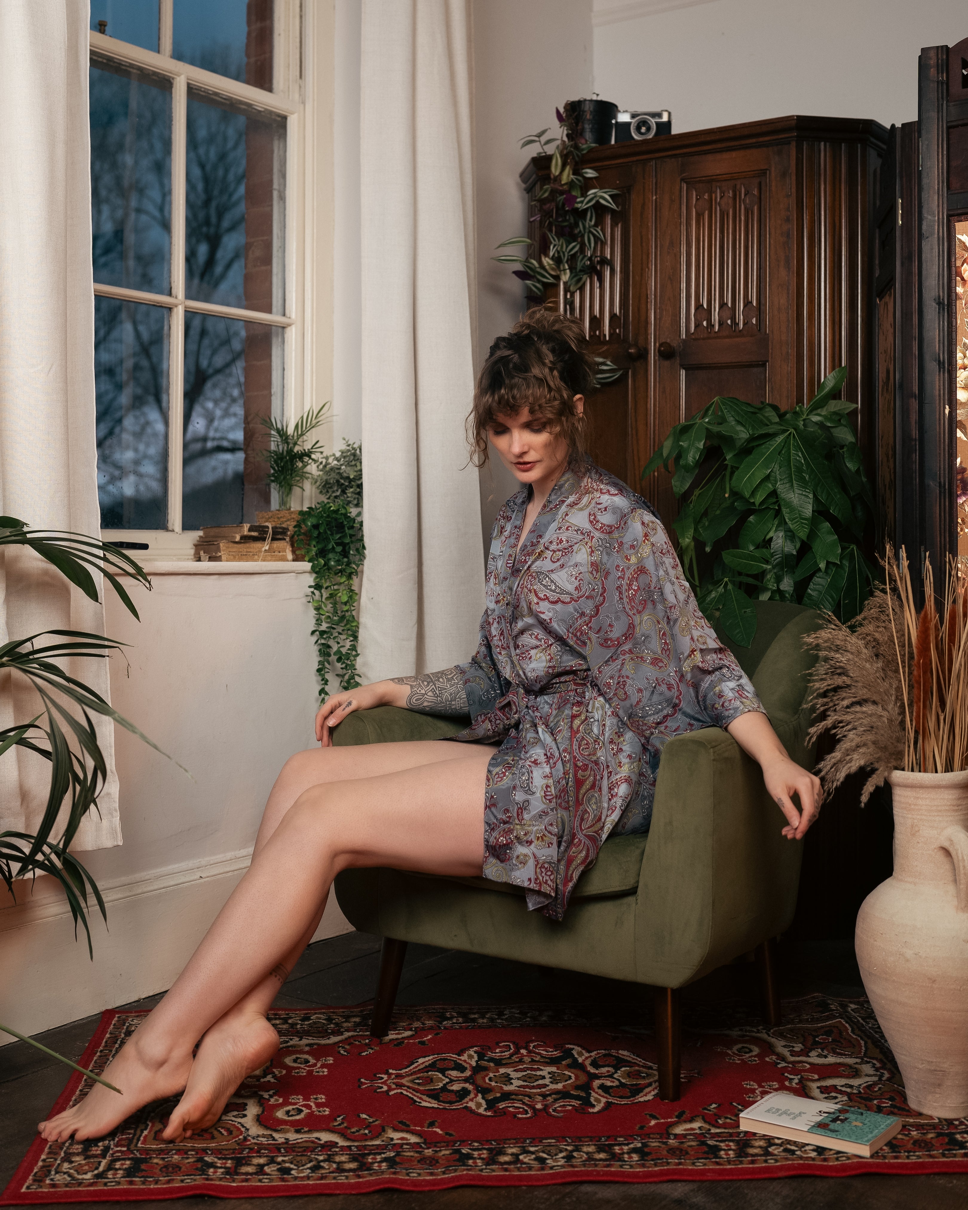 Short Floaty Botanical Robe | Dusky Meadow Print - Lightweight Summer Kimono Cover Up for Women - Perfect for Beach, Poolside, and Vacation Wear