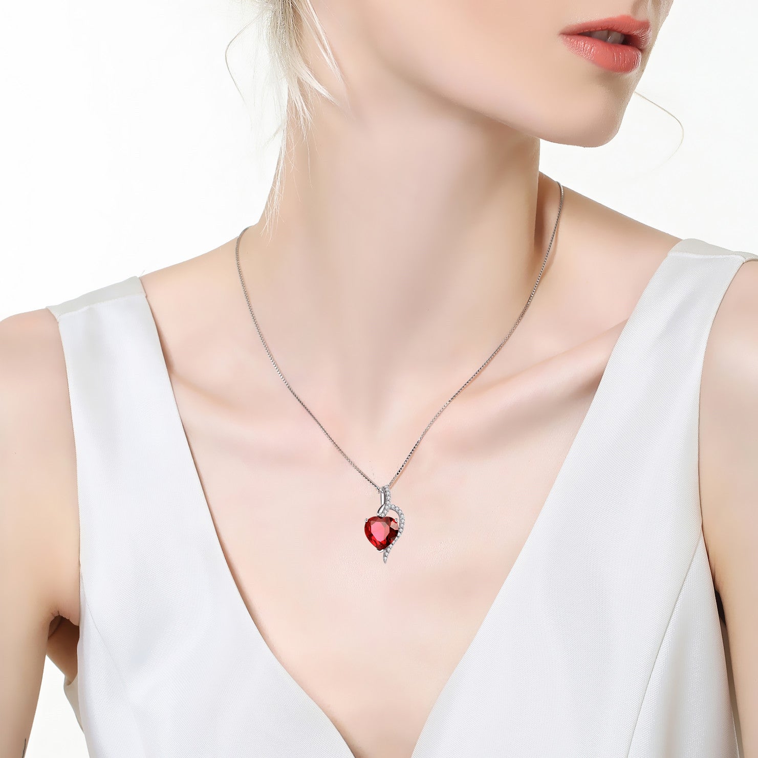 Sterling Silver Heart Pendant Necklace with Simulated Blue Sapphire, Ruby & Blue Topaz - Elegant Jewelry Gift for Women, Perfect for Valentine's Day, Anniversary & Birthday