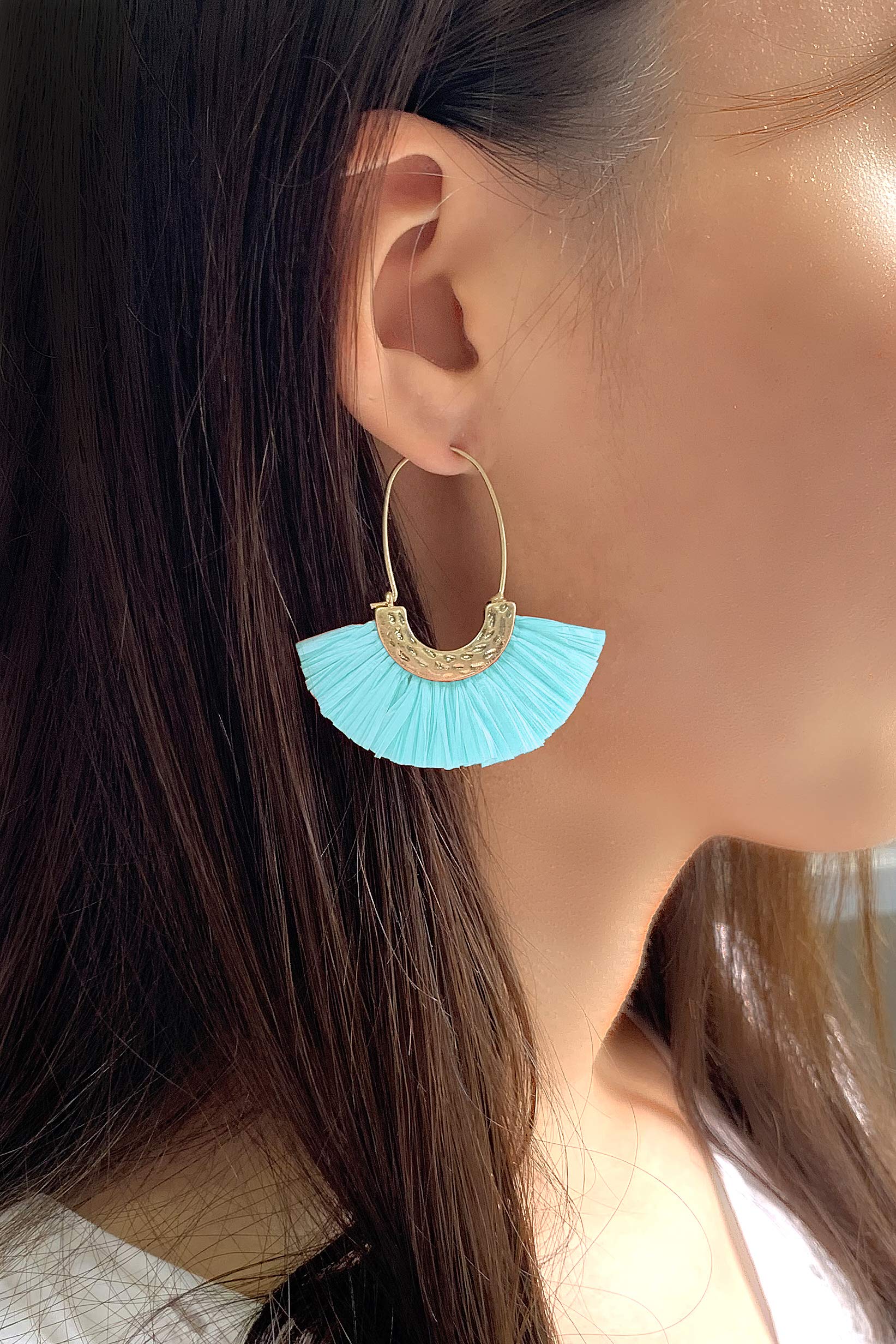 Pomina Colorful Raffia Thread Tassel Earrings - Bohemian Fringe Dangle Hoop Earrings for Women | Summer Fashion Jewelry for Beach, Festival & Boho Style Outfits