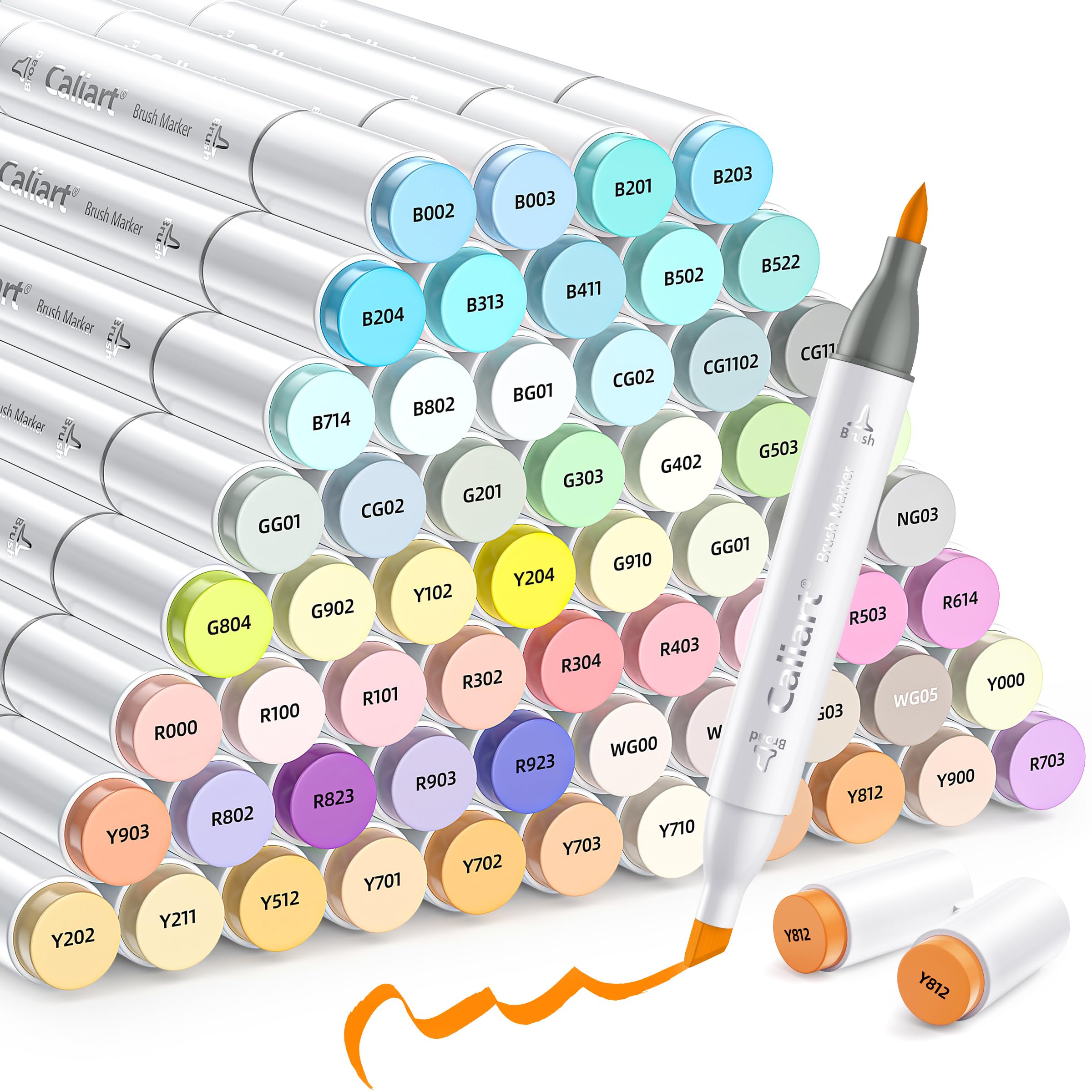 Caliart 61 Colors Pastel Alcohol Markers Set - Dual Tip Brush & Chisel Art Markers for Adult Coloring Books, Sketching, Easter Egg Decorations - Perfect for Artists, Students & DIY Craft Projects