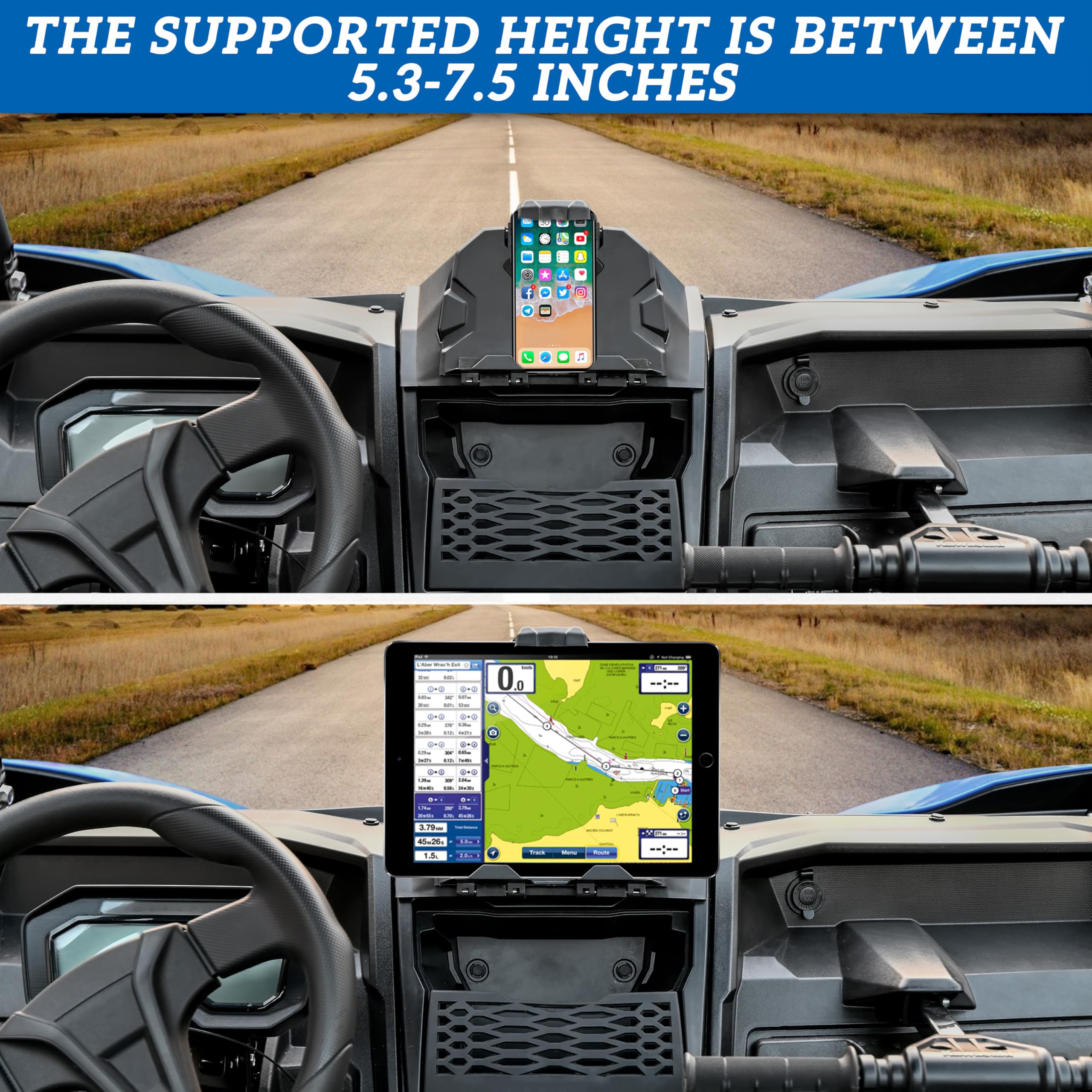 SAUTVS Universal Tablet Holder with Storage Box for Kawasaki Teryx KRX 1000 (2020-2025) - Durable Phone & GPS Mount for ATV/UTV Accessories | Perfect for Off-Road Navigation & Trail Riding