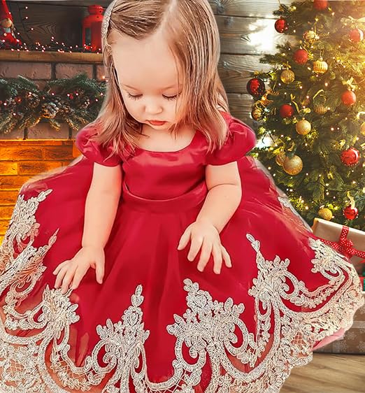 Keaiyouhuo Baby Girl's Formal Bowknot Birthday Party Tutu Dress - Fluffy Embroidery Princess Elegant Dress with Headwear for Special Occasions, Photo Shoots & Holiday Events