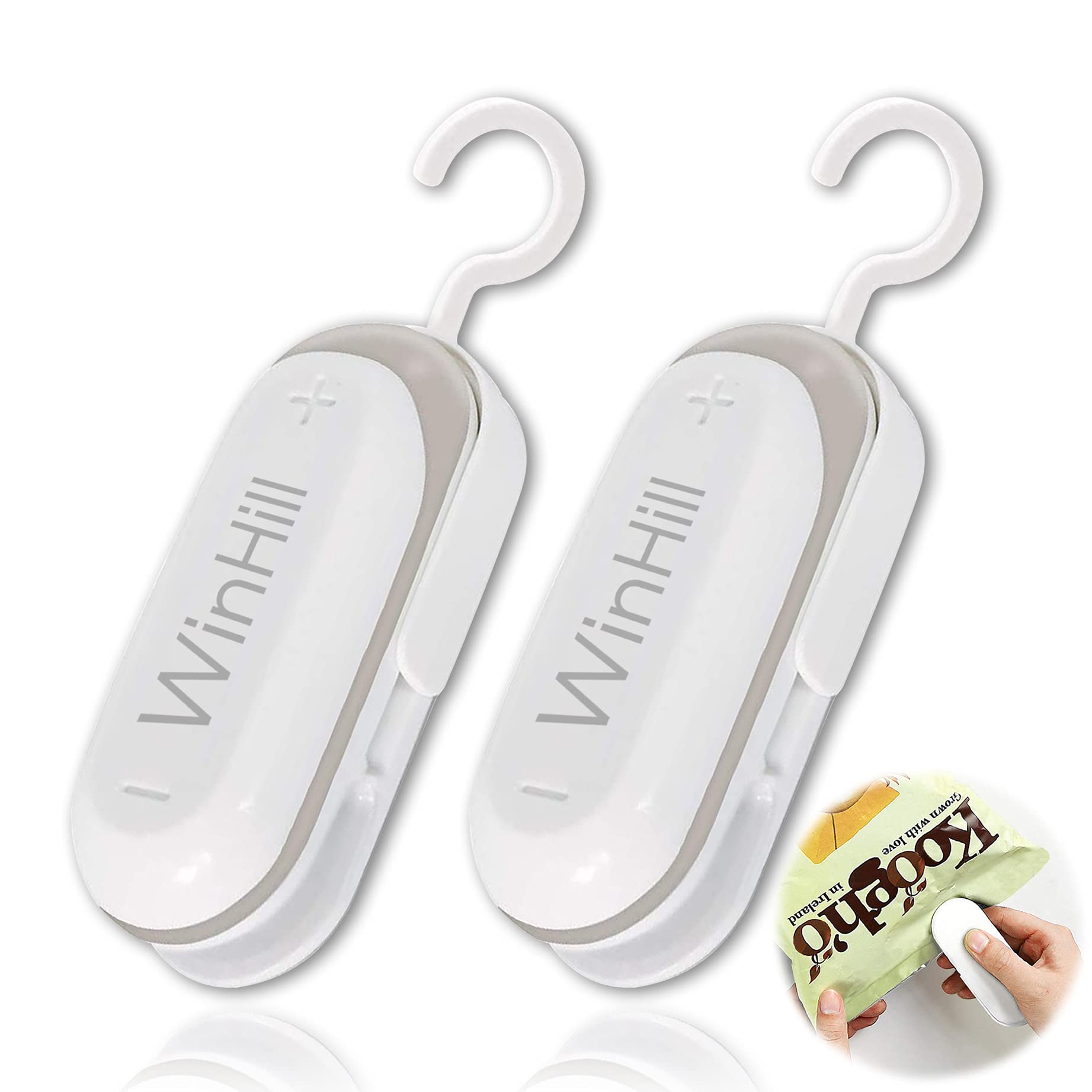 2 Pack Mini Bag Sealer - Portable Handheld Heat Sealer & Cutter with Detachable Hook | Food Saver Machine for Plastic Bags, Snacks, Cookies Storage | Ideal for Kitchen, Travel, Camping & Home Organization (White)