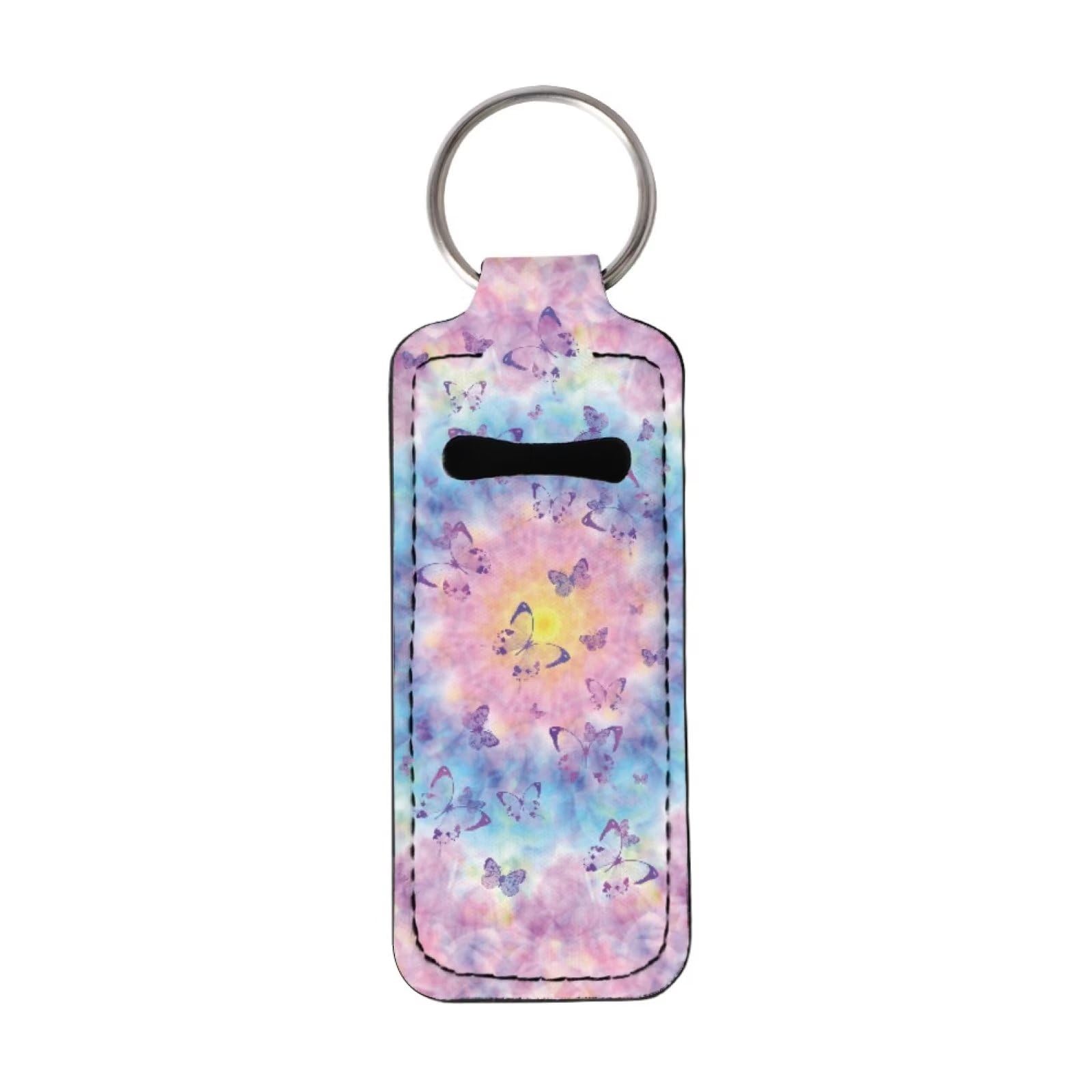 Butterfly Lip Balm Holder Keychain - Purple Tie Dye Design with Carabiner Clip | Lightweight Lip Gloss Balm Keychain for Women | Perfect for Gym, Travel, and Everyday Use