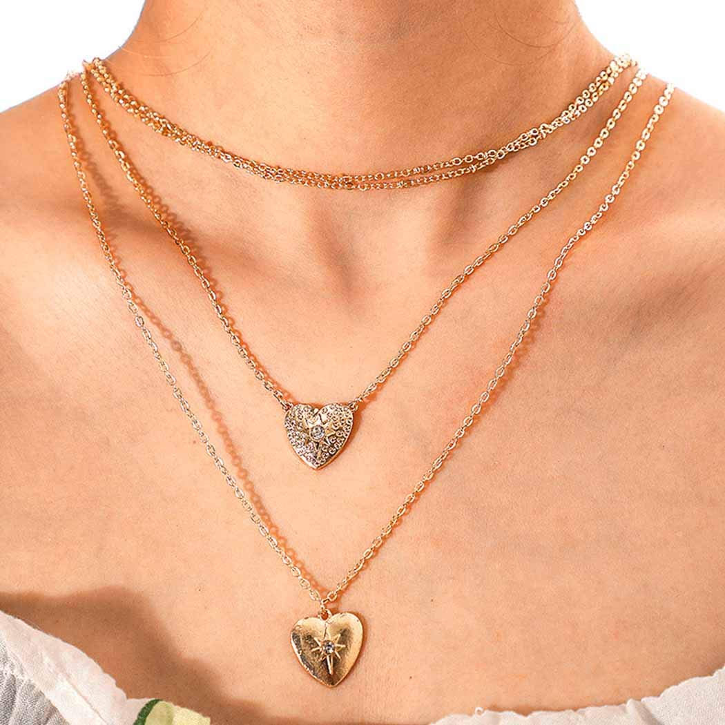 PROTUSTER 14K Gold Layered Heart Pendant Choker Necklace for Women - Elegant Party, Beach & Everyday Fashion Jewelry Accessory | Perfect Gift for Girlfriend, Wife & Teen Girls
