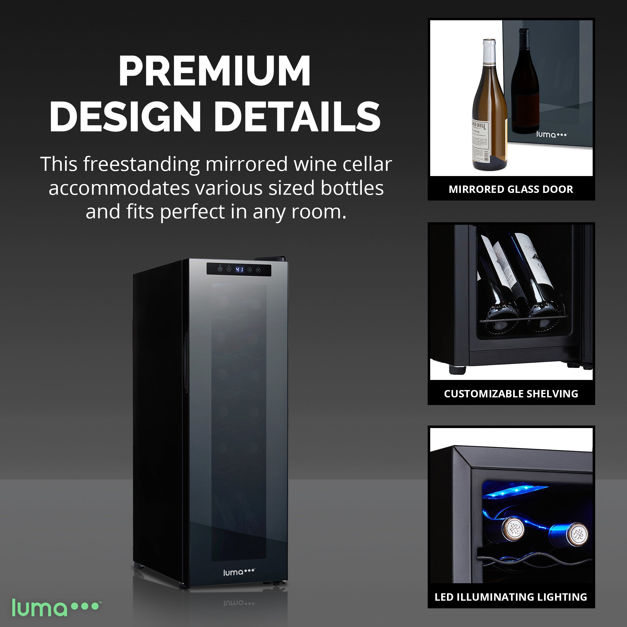 Luma® 12 Bottle 9.9 Black Freestanding Wine Cooler Refrigerator - Perfect for Home Bar, Kitchen, or Dining Room Wine Storage
