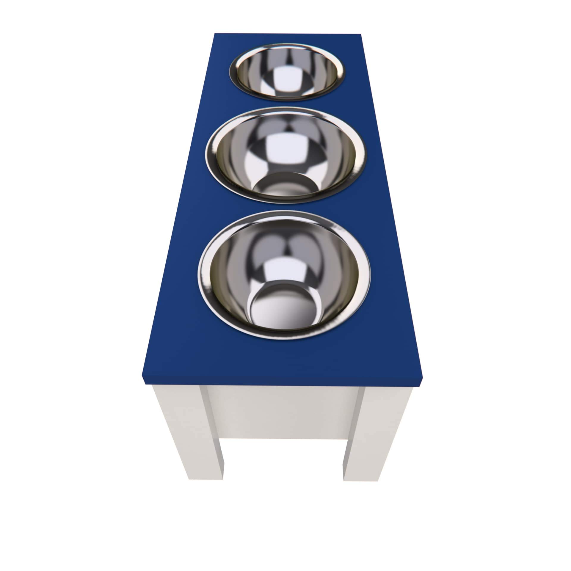 Personalized Elevated Triple Dog Bowl Stand for Large, Medium, Small & X-Small Dogs - 3 Stainless Steel Food & Water Bowls with Internal Storage (Large, Blue) - Perfect for Feeding Multiple Pets & Space-Saving Kitchen Organization