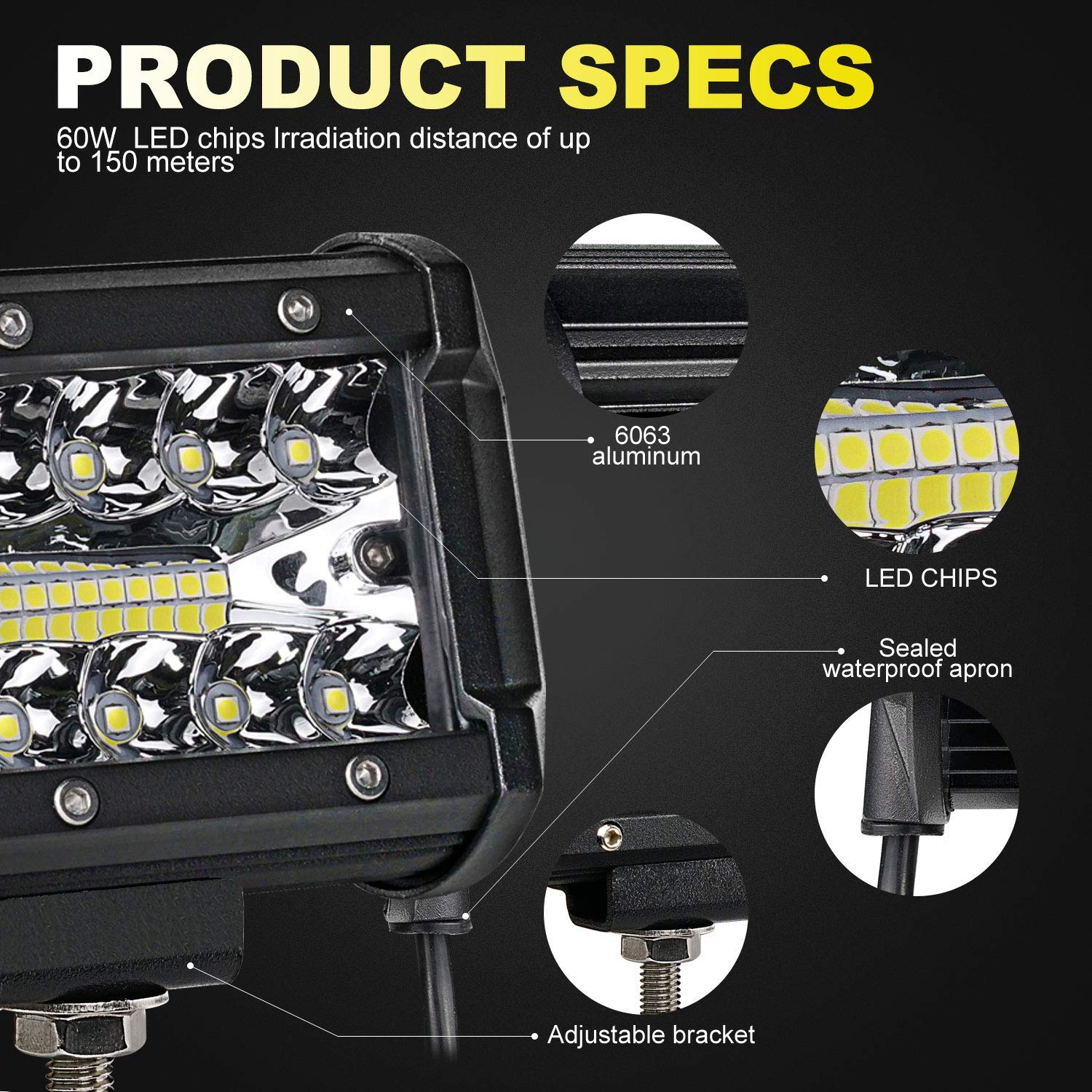 TURBO SII - 50 Inch 288W Curved 5D LED Light Bar Kit + 20 Inch 126W Spot Flood Combo Offroad Lights - 4PCS 4 Inch LED Pod Lights with 3-Lead Wiring Harness for Jeep, Truck, ATV, UTV, SUV - Perfect for Off-Roading, Night Driving & Adventure