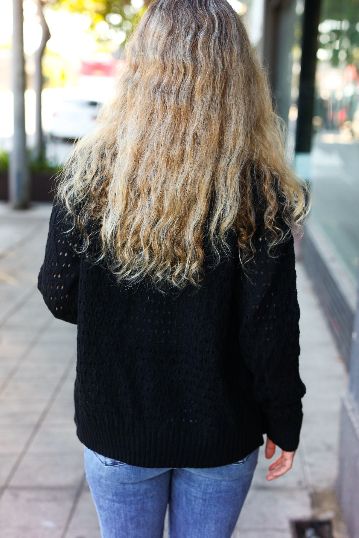 Stylish Black Pointelle Knit Button Down Cardigan for Women | Elegant Lace Knit Sweater | Perfect for Office, Date Night & Fall Layering