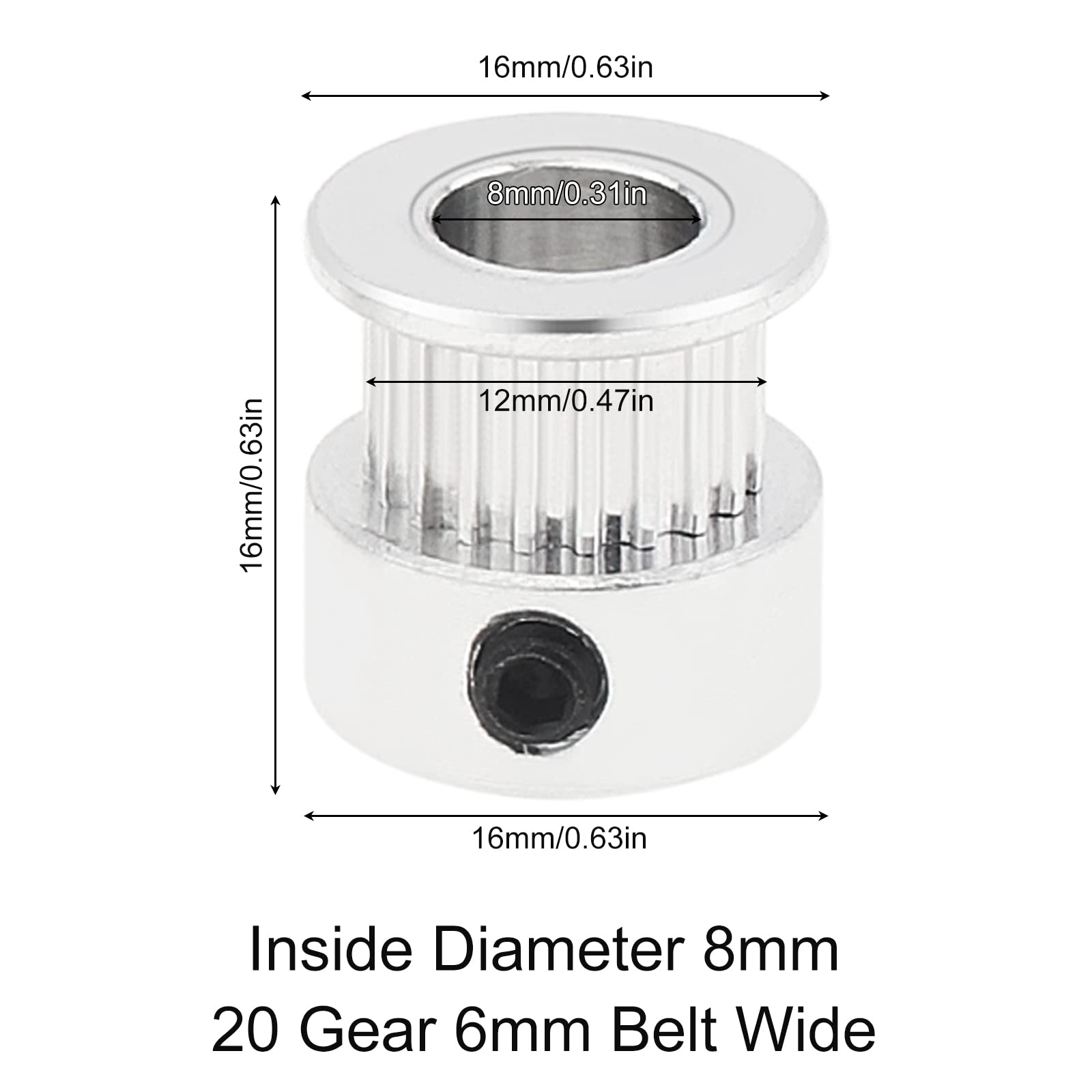 5 Pack GT2 Timing Belt Pulley 20 Teeth 8mm Bore Aluminum Wheel for 3D Printer CNC Machine - Perfect for DIY Robotics, RepRap, and 3D Printing Projects