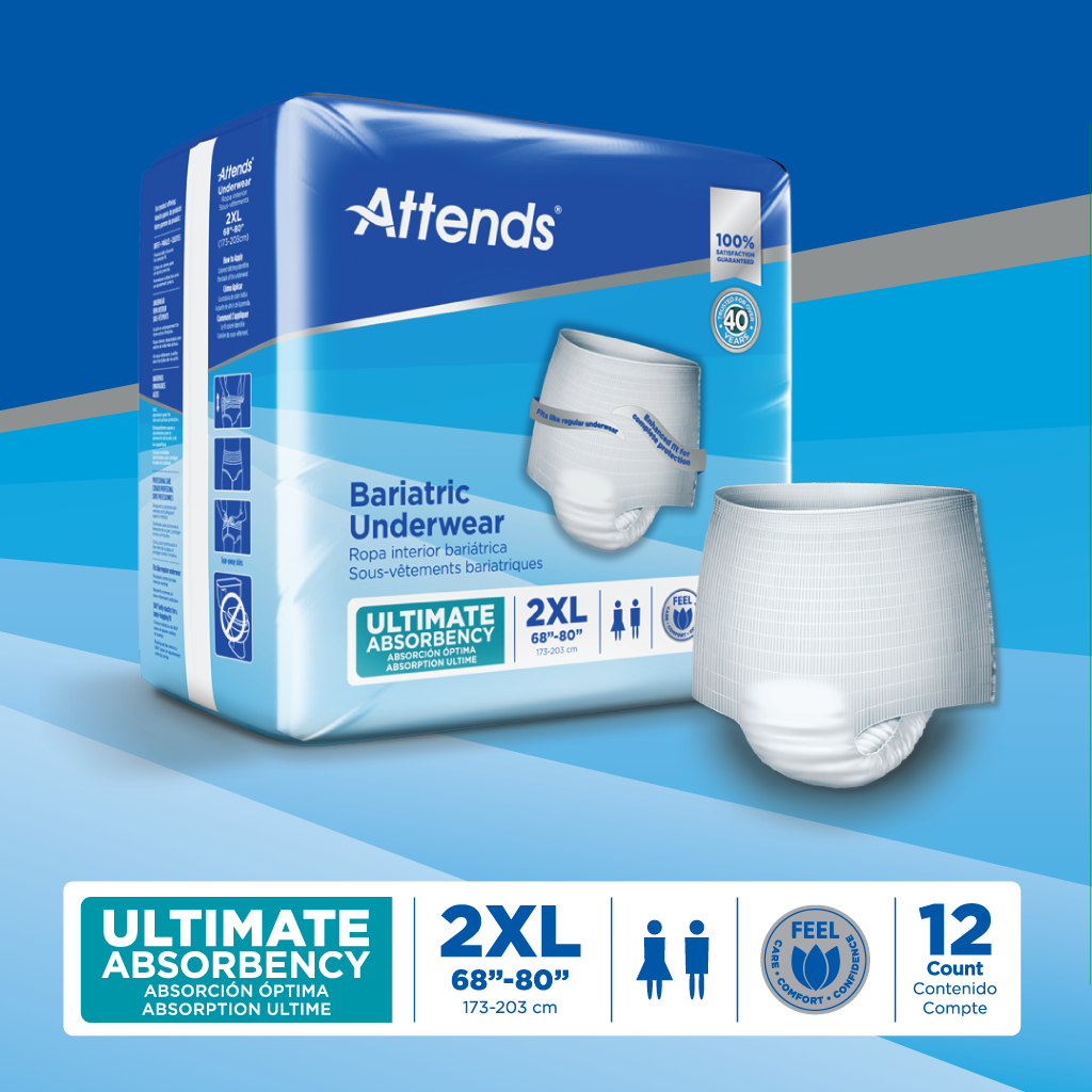Attends Bariatric Protective Underwear for Adults - Heavy Absorbency, Leak-Proof Design - Ideal for Incontinence Care, Post-Surgery Recovery & Overnight Protection