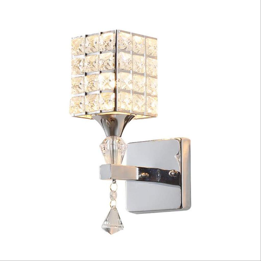 Square Crystal Wall Lamp - Modern LED Wall Sconce with E27 Base, Silver Finish | Warm White Light for Bedroom, Living Room, or Hallway Lighting Decor