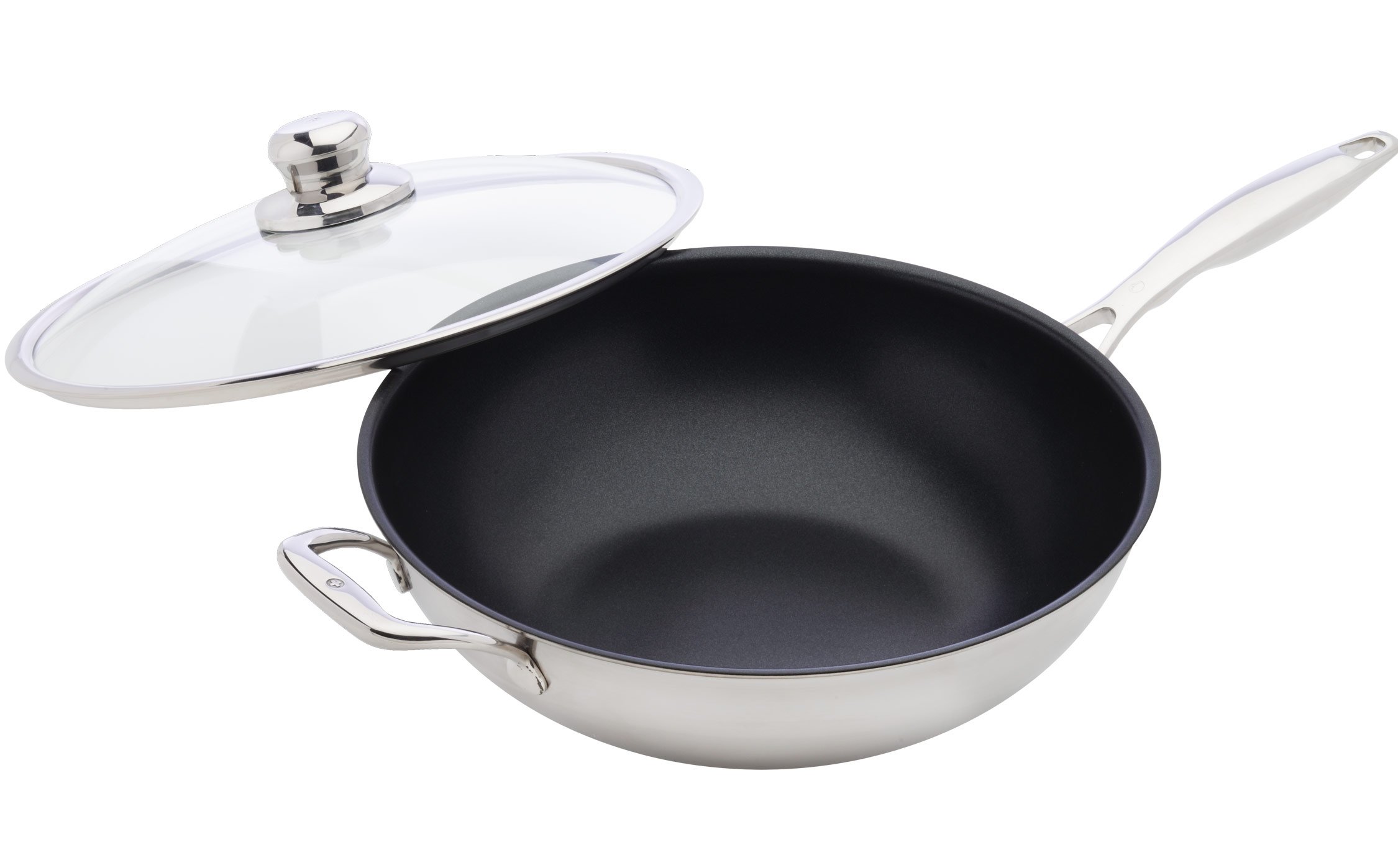Swiss Diamond 5.8 Quart Nonstick Wok Pan - 12.5 Inch Induction Compatible Saute Pan with Lid - Stainless Steel Base - Dishwasher & Oven Safe (Silver) - Perfect for Stir-Frying, Sauteing & Asian Cooking