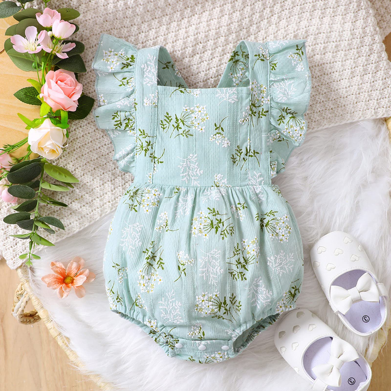Breathable Floral Sleeveless Romper Jumpsuit for Toddler Girls - Soft Baby Bodysuit Outfit for Summer Play & Casual Wear