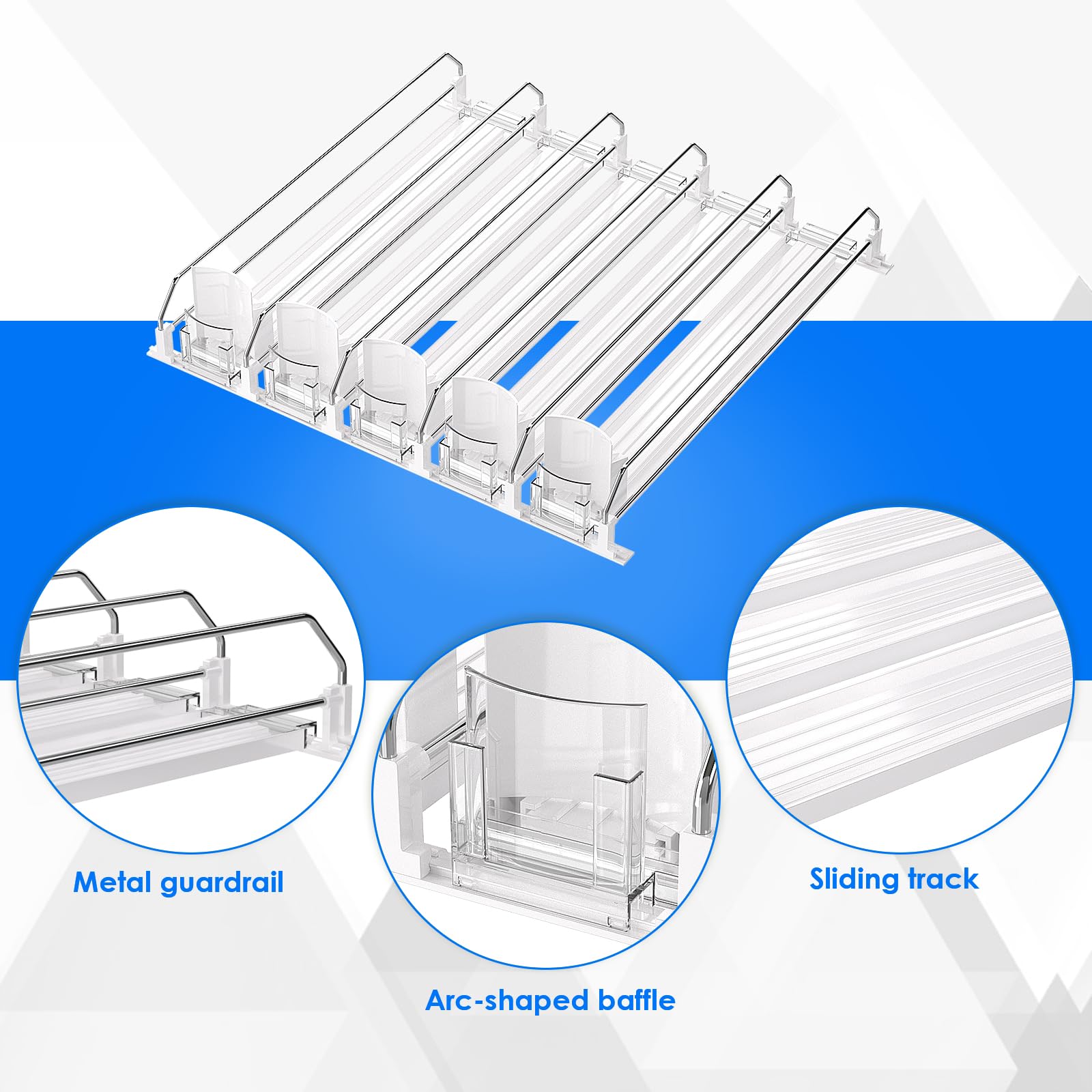 Adjustable Self-Pushing Soda Can Organizer for Refrigerator - 5 Row White Drink Dispenser for Fridge | Perfect for Organizing Cans, Bottles & Beverages in Kitchen, Office or Party