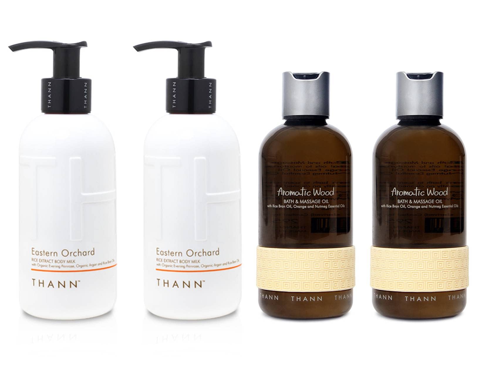 THANN Eastern Orchard Rice Extract Body Milk & Aromatic Wood Massage Oil Set - Luxurious Skincare & Relaxation Gift for Spa, Home Use & Self-Care Rituals