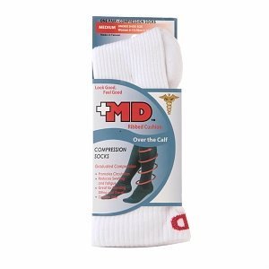 Ribbed Cotton Compression Socks with Cushion Soles - Medium Size White for Women & Men - Perfect for Running, Travel & Varicose Vein Relief