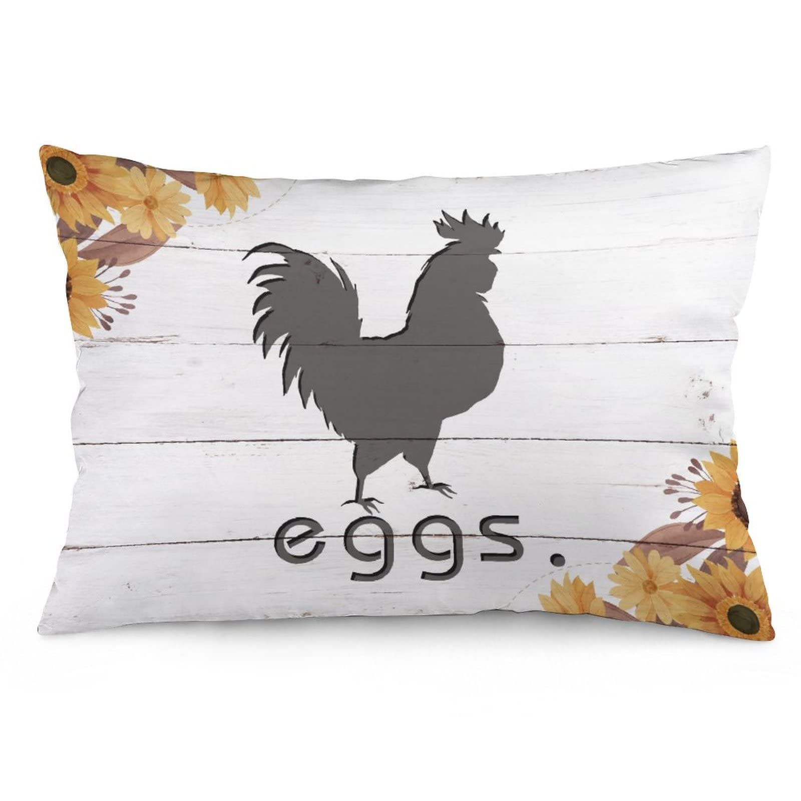 Rustic Wood Flowers Chicken Coop Eggs Pillow Cover - Farmhouse Style Oblong Cushion Case with Zipper (20x30 Inches) for Sofa, Couch & Porch Decor - Standard Queen Size Primitive Country Home Decor | Perfect for Farmhouse Living Room, Cozy Porch Swing or Vintage Bedroom Accent