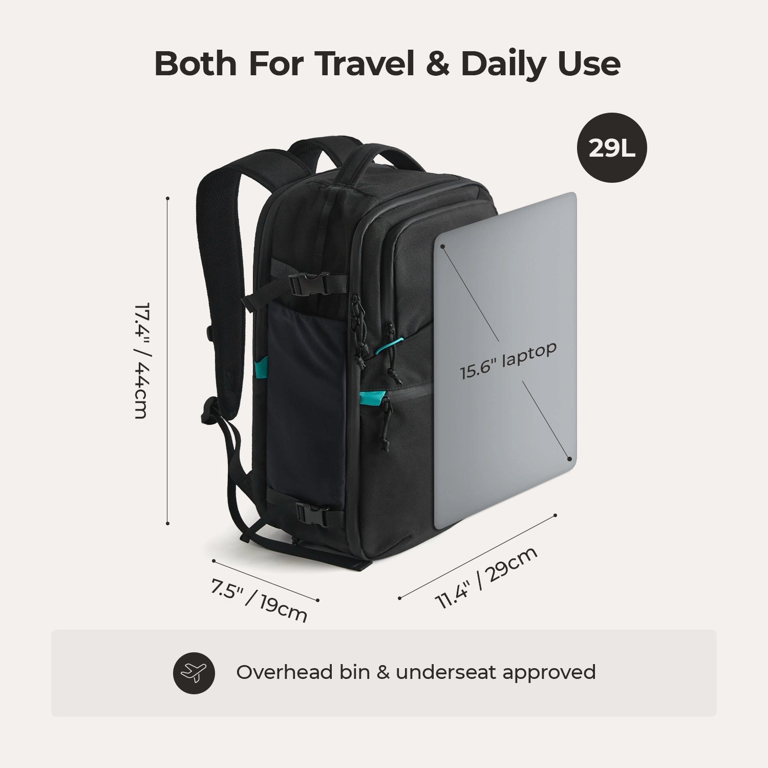 Faro 29L Travel Backpack Set - Waterproof Lightweight Carry-On Backpack with USB Charging Port - Perfect for Airplane Travel, Hiking & Business Trips