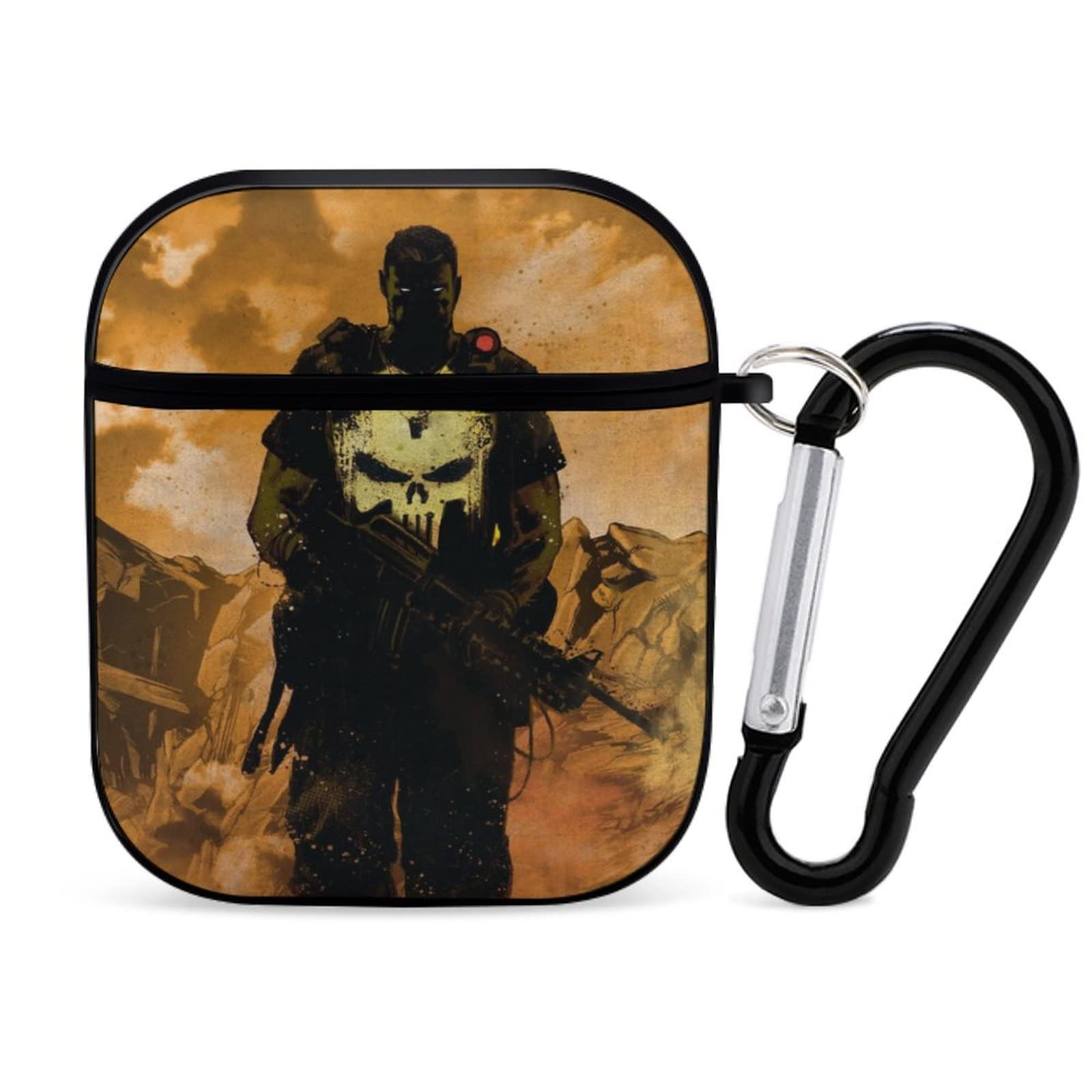Punisher AirPods Case 1&2 - Shock-Resistant Silicone Cover with Keychain | Compatible with Wired Charging & Wireless Charging | Custom Printed Designs for AirPods 1st/2nd Gen | Perfect for Gym, Travel & Daily Use