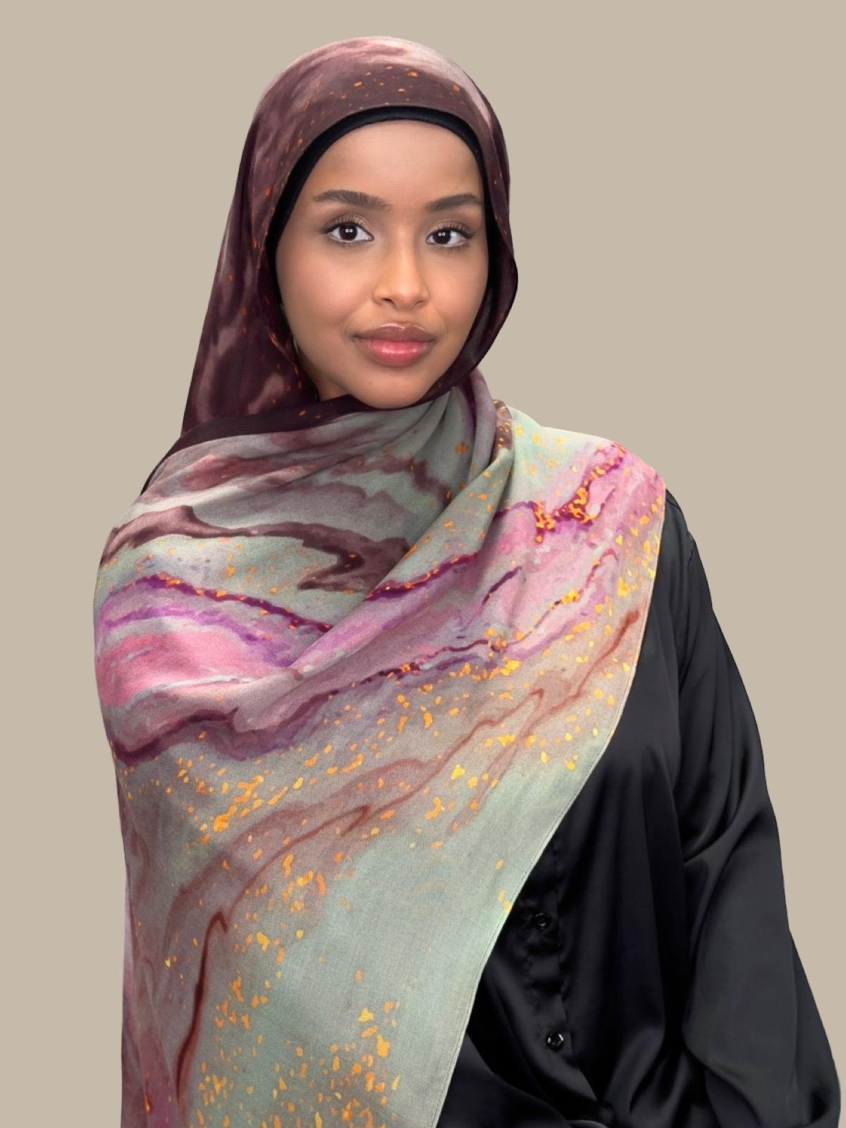 Print Modal Hijab Rose Mirage - Soft & Breathable Muslim Headscarf for Women - Perfect for Daily Wear, Prayer, and Special Occasions